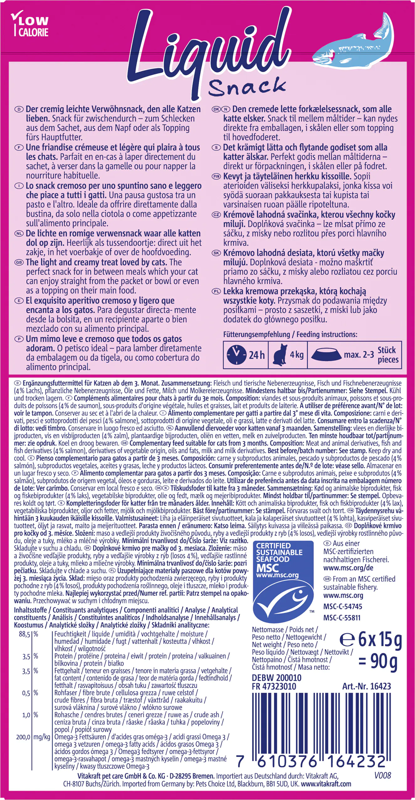 Vitakraft LiquidSnack Lachs MSC+Omega3 6 Stück / 90 g