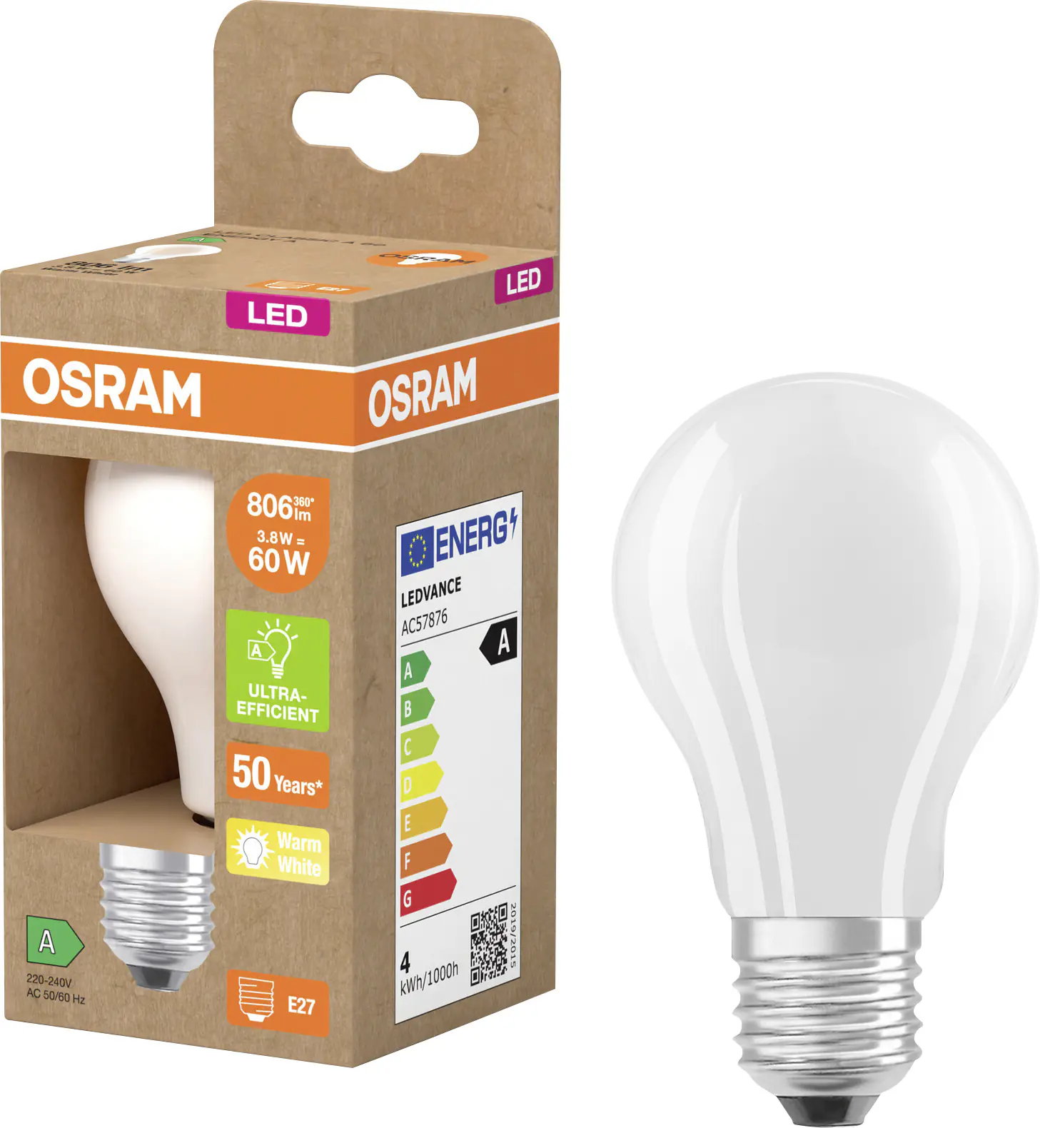 Osram LED Leuchtmittel Classic 3,8W matt E27 warmweiß