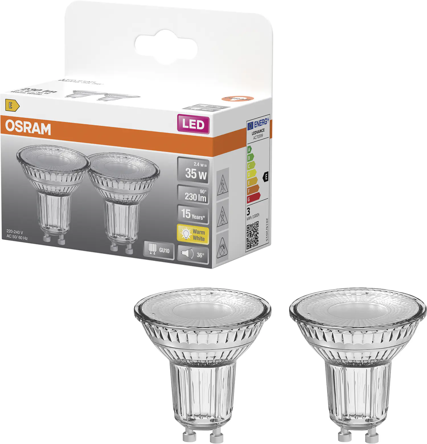 Osram LED Leuchtmittel GU10 2er Pack Star PAR16 36° 2,4W warmweiß