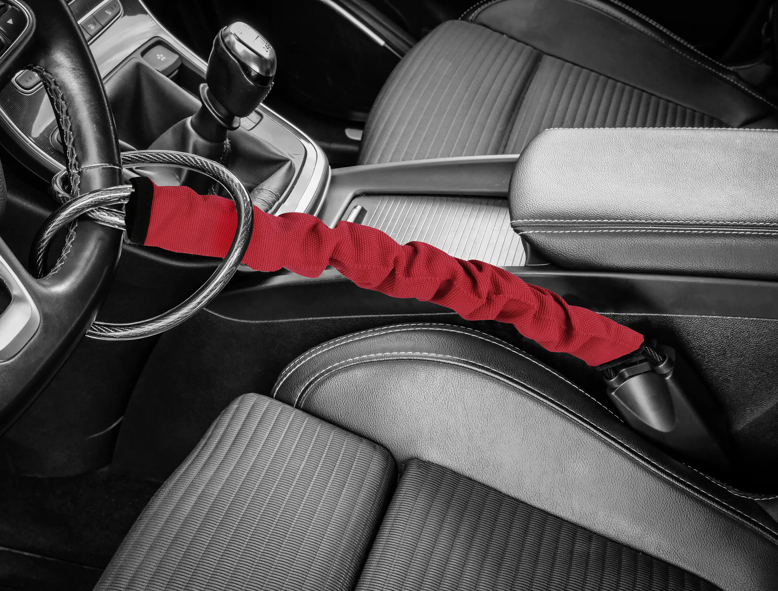 Calima Lenkradschloss mit Gurtadapter rot