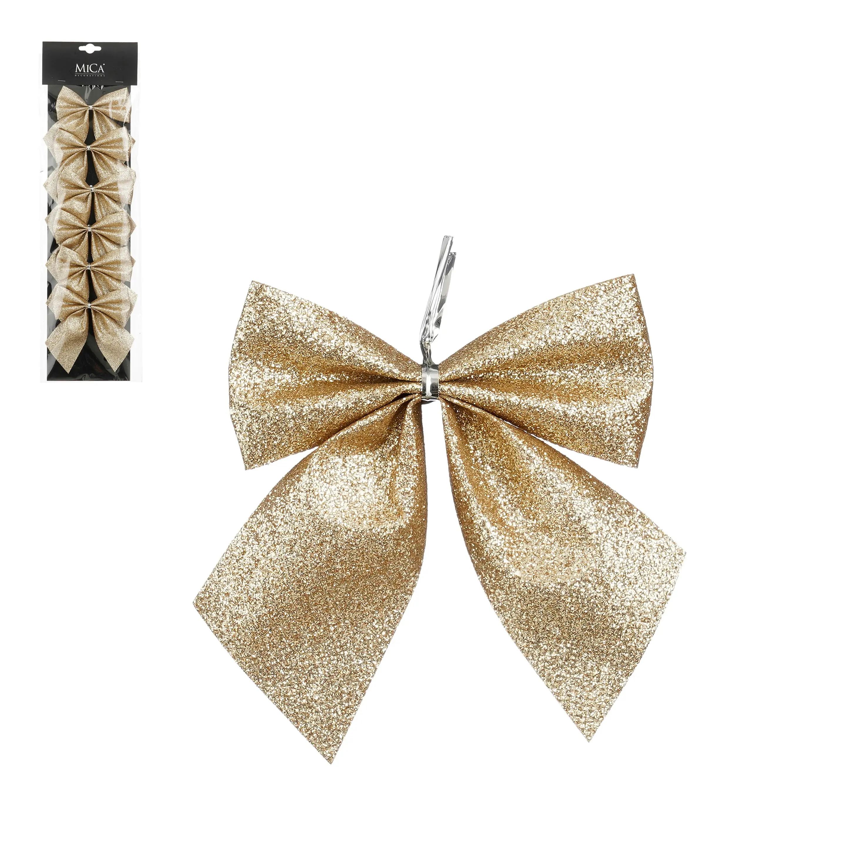 Mica Weihnachtsdeko Schleife 12 x 10 cm champagner - 6 Stück