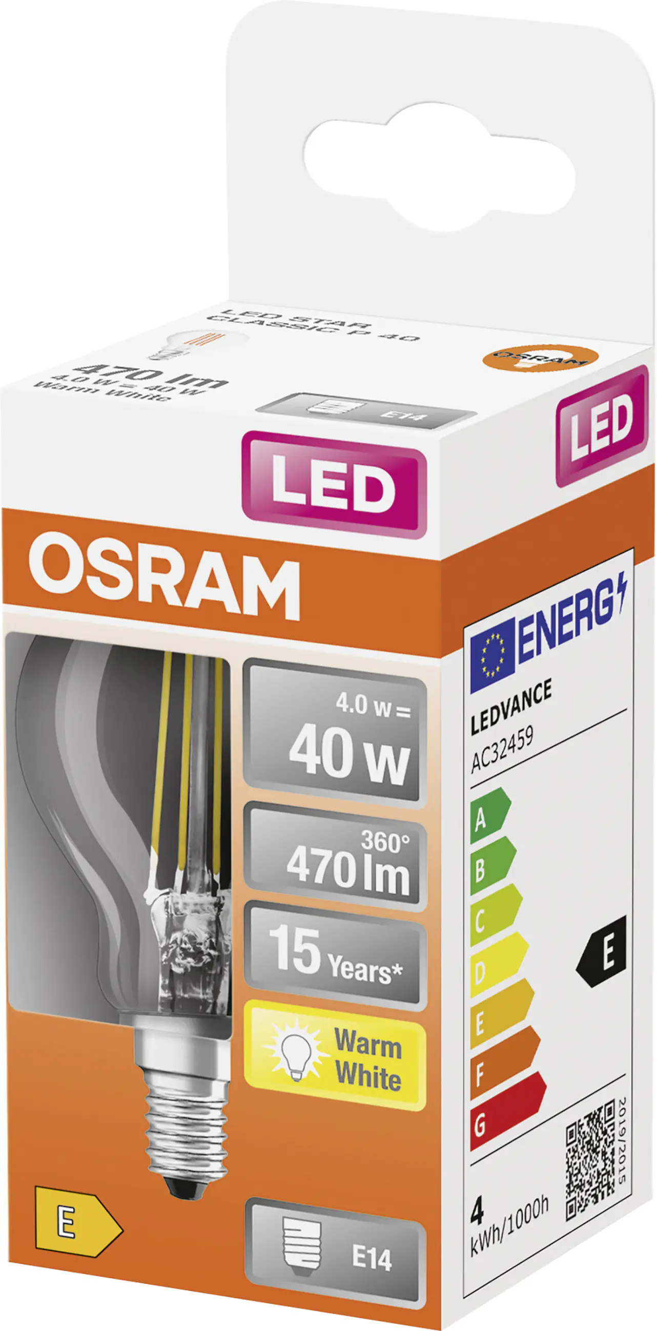 Osram LED Leuchtmittel Retrofit CLP 40 E14 4W warmweiß, klar