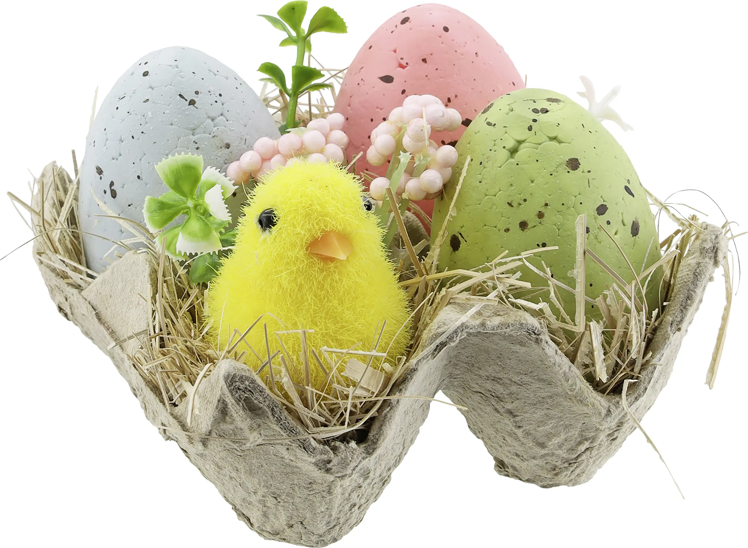 Osterdeko Eierbox mit 3 Eier & 1 Küken Kunststoff 10 cm bunt