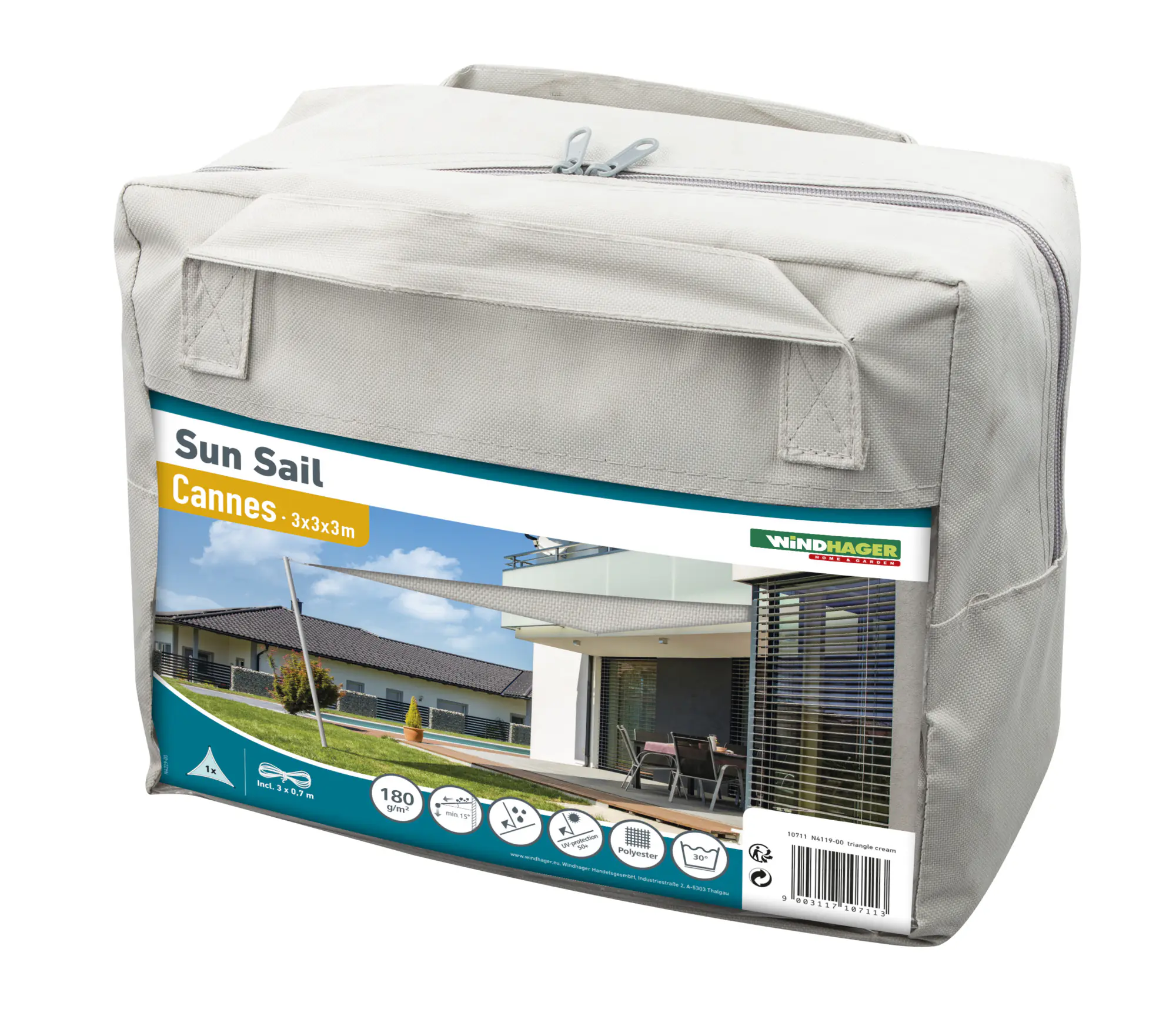 Windhager Sonnensegel Cannes cream 3 x 3 x 3 m