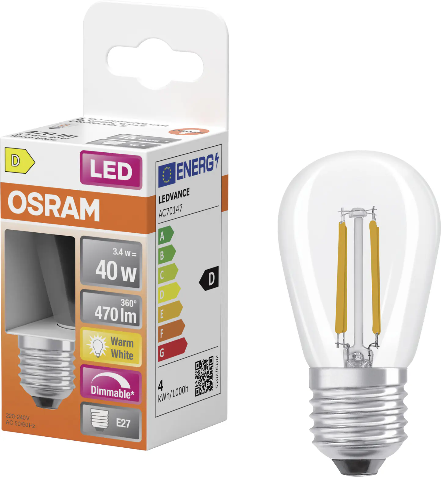 Osram LED Leuchtmittel Superstar Mini Edison 3,4W klar E27 warmweiß