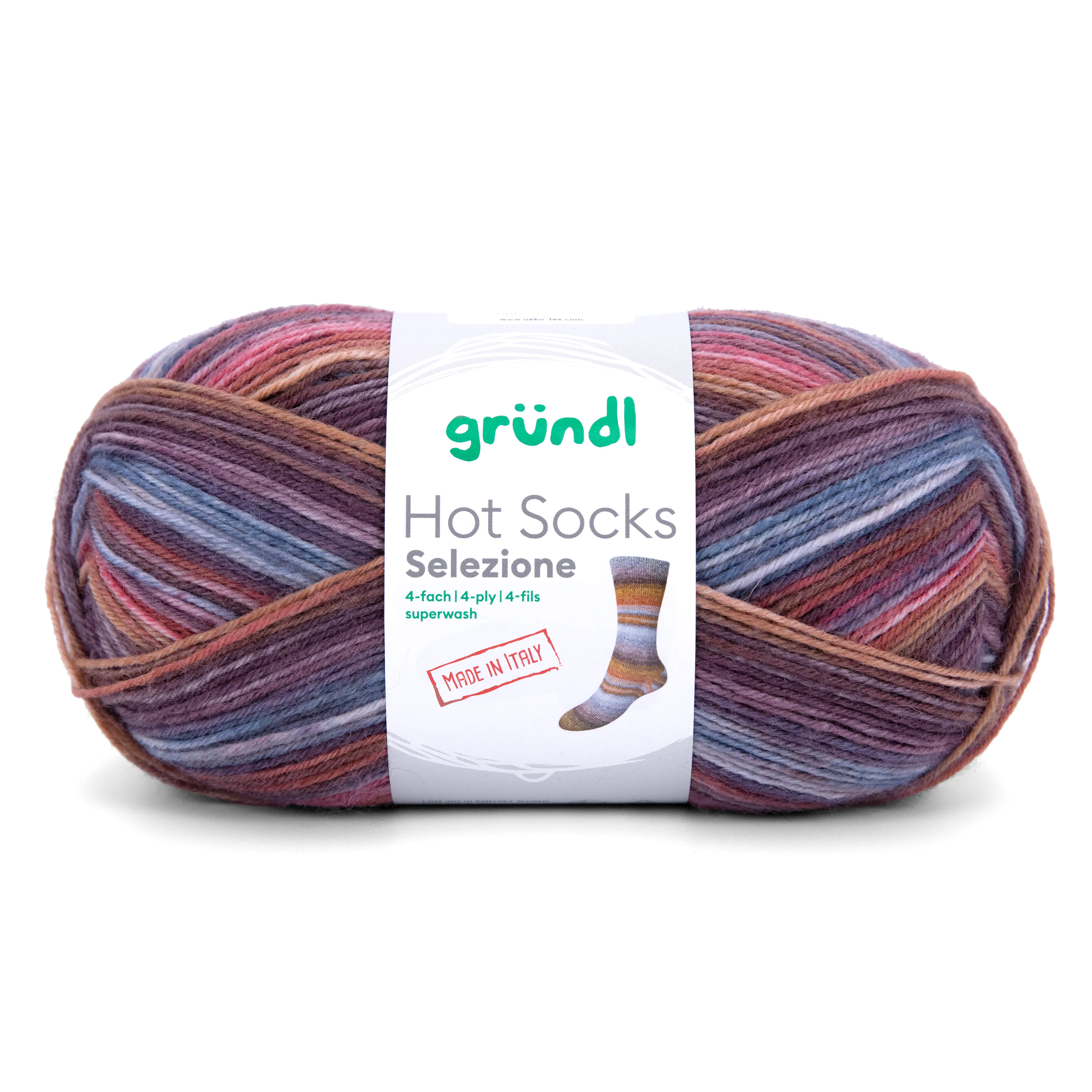 Gründl Sockenwolle Hot Socks 100 g 4-fach, kupferbraun-blaugrau-altrosa-graubraun