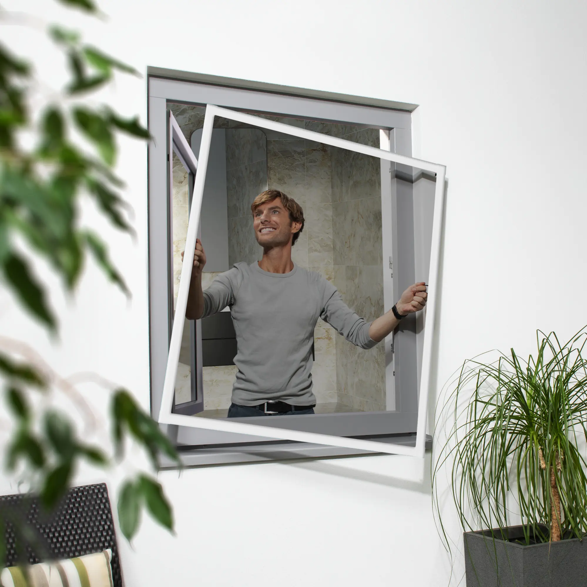 Primaster Fliegenschutz-Fenster slim 120 x 120 cm anthrazit