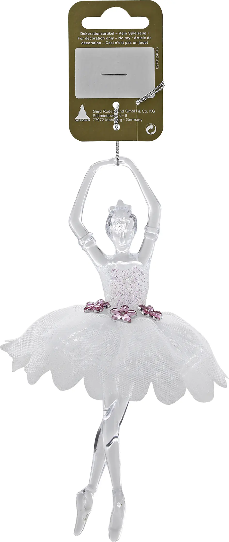 Weihnachtsanhänger Ballerina aus Kunststoff 18 cm transparent 1 Stück