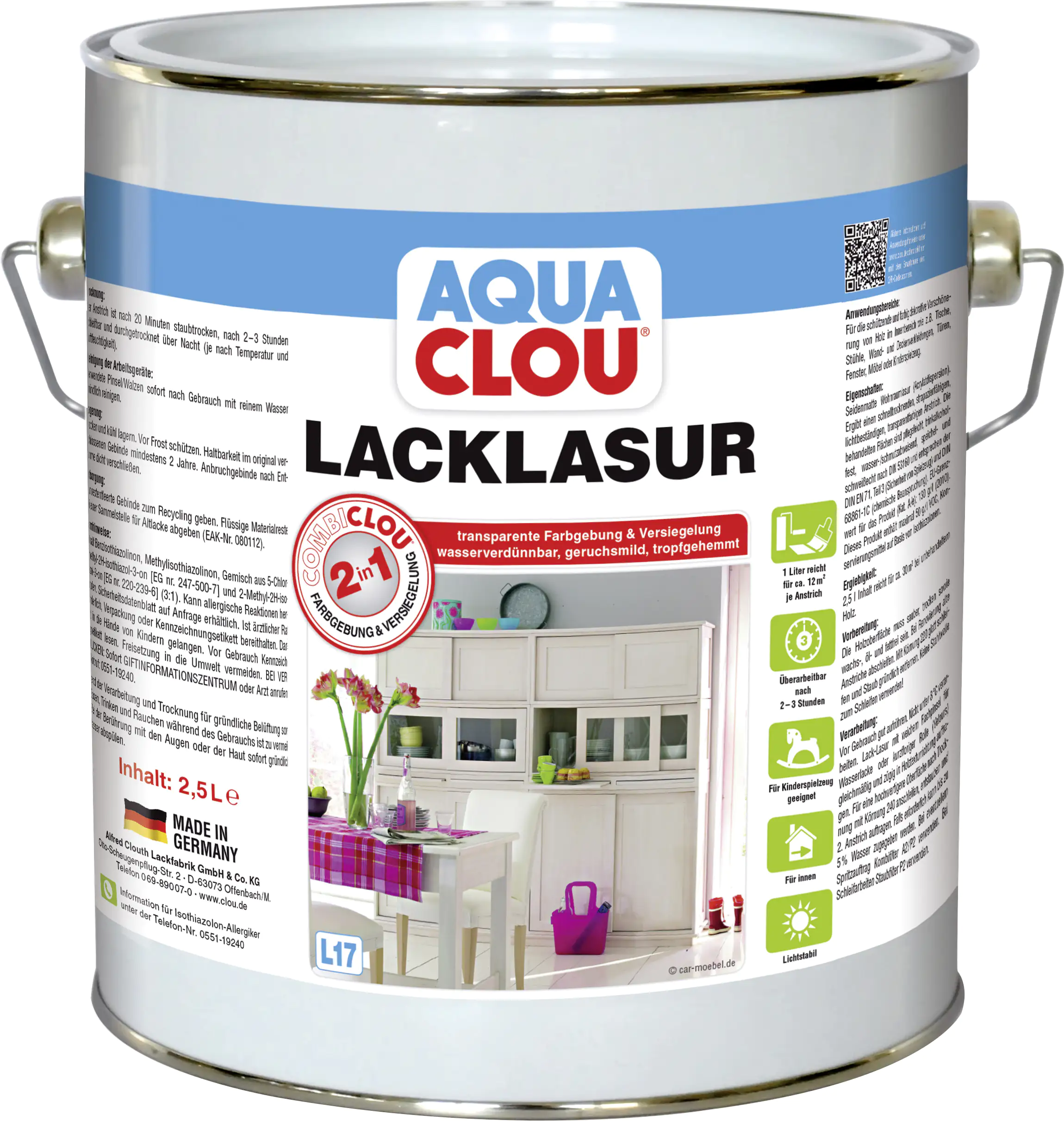 Aqua Clou Lacklasur L17 Nr.16 2,5 L weiß Aqua Clou Lacklasur L17 Nr.16 2,5 L weiß