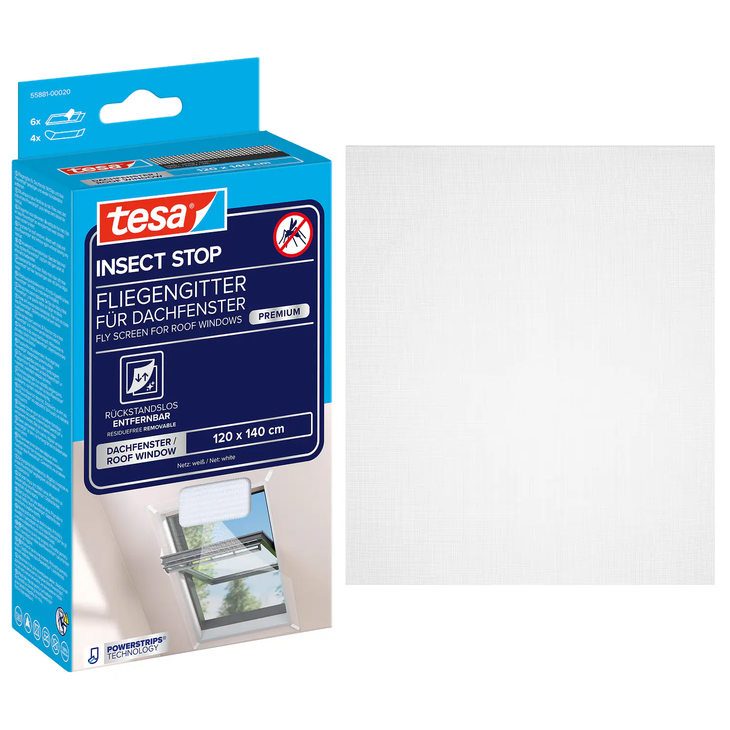 tesa Insektenschutz-Dachfenster COMFORT 120 x 140 cm weiß