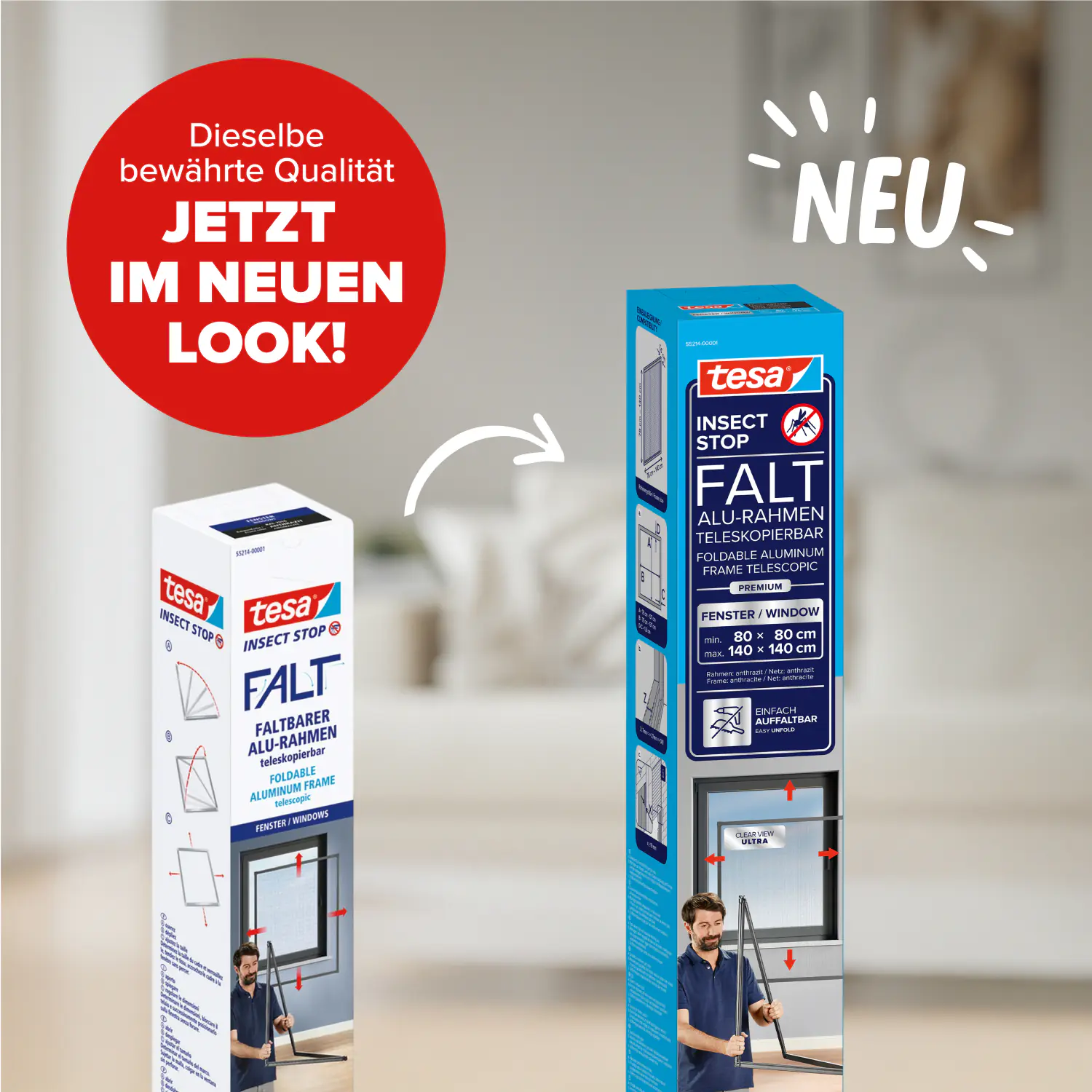 tesa Fliegenschutz-Fenster FALT 80 x 80 - 140 x 140 cm anthrazit/anthrazit