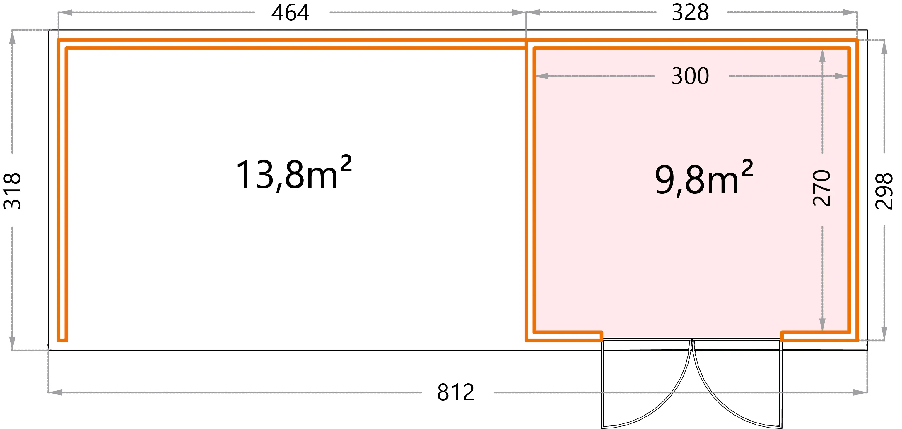 Telluria Gerätehaus Classico Lounge XL 3330 links weiß 792 x 298 cm