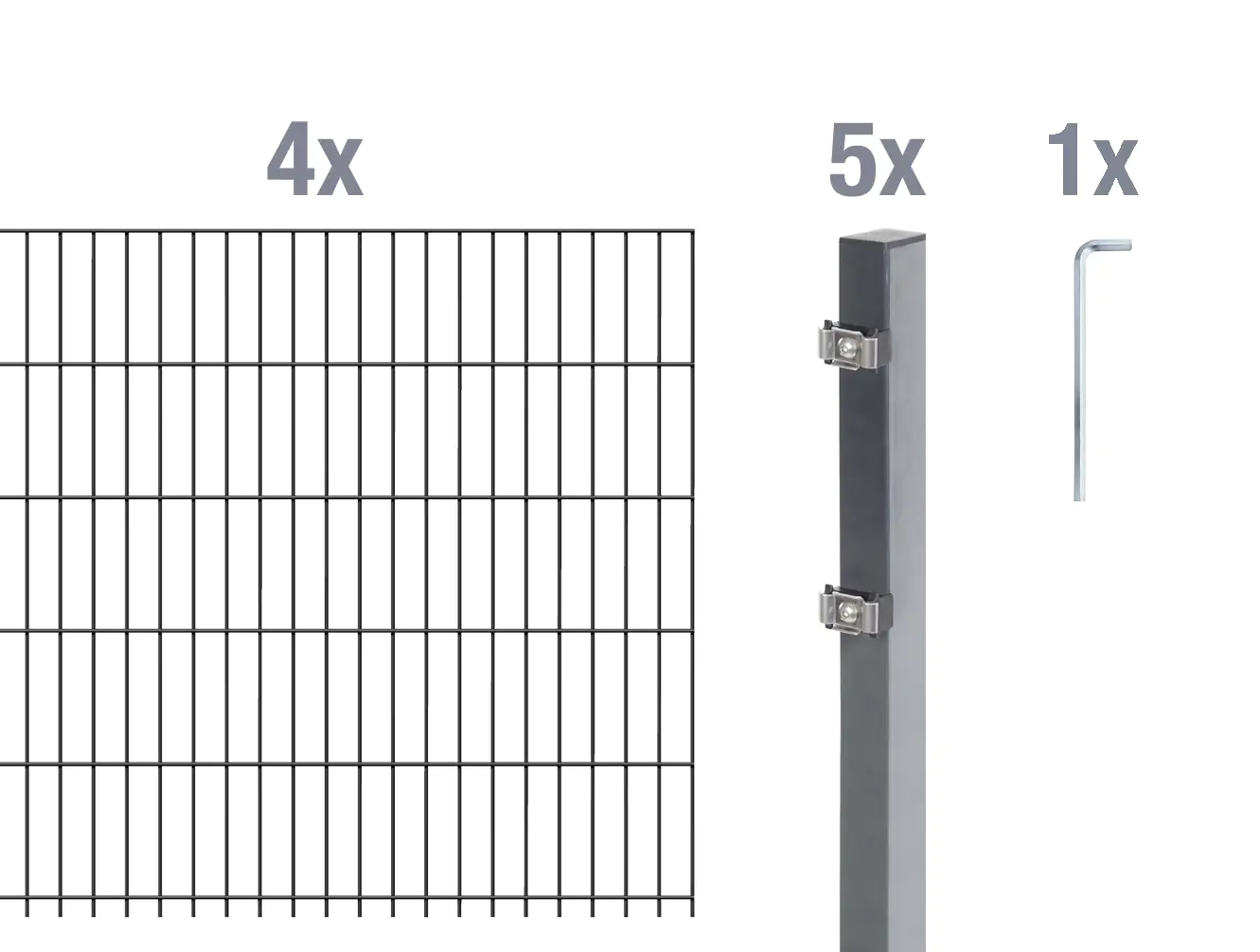 Alberts Doppelstabmatten-Grundset 8 m 200 x 80 cm 6/5/6 anthrazit