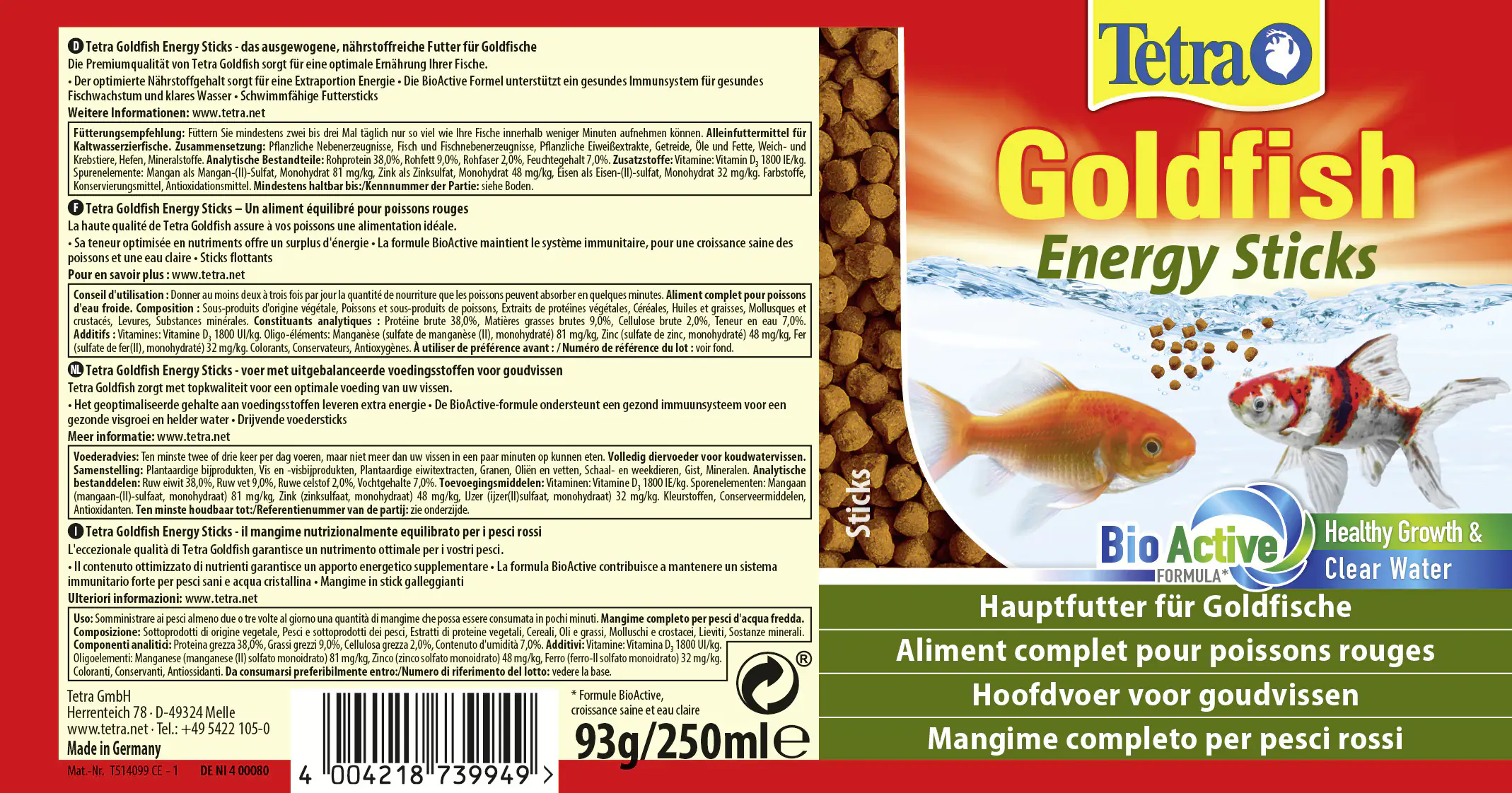 Tetra Goldfish Energy Sticks 250 ml