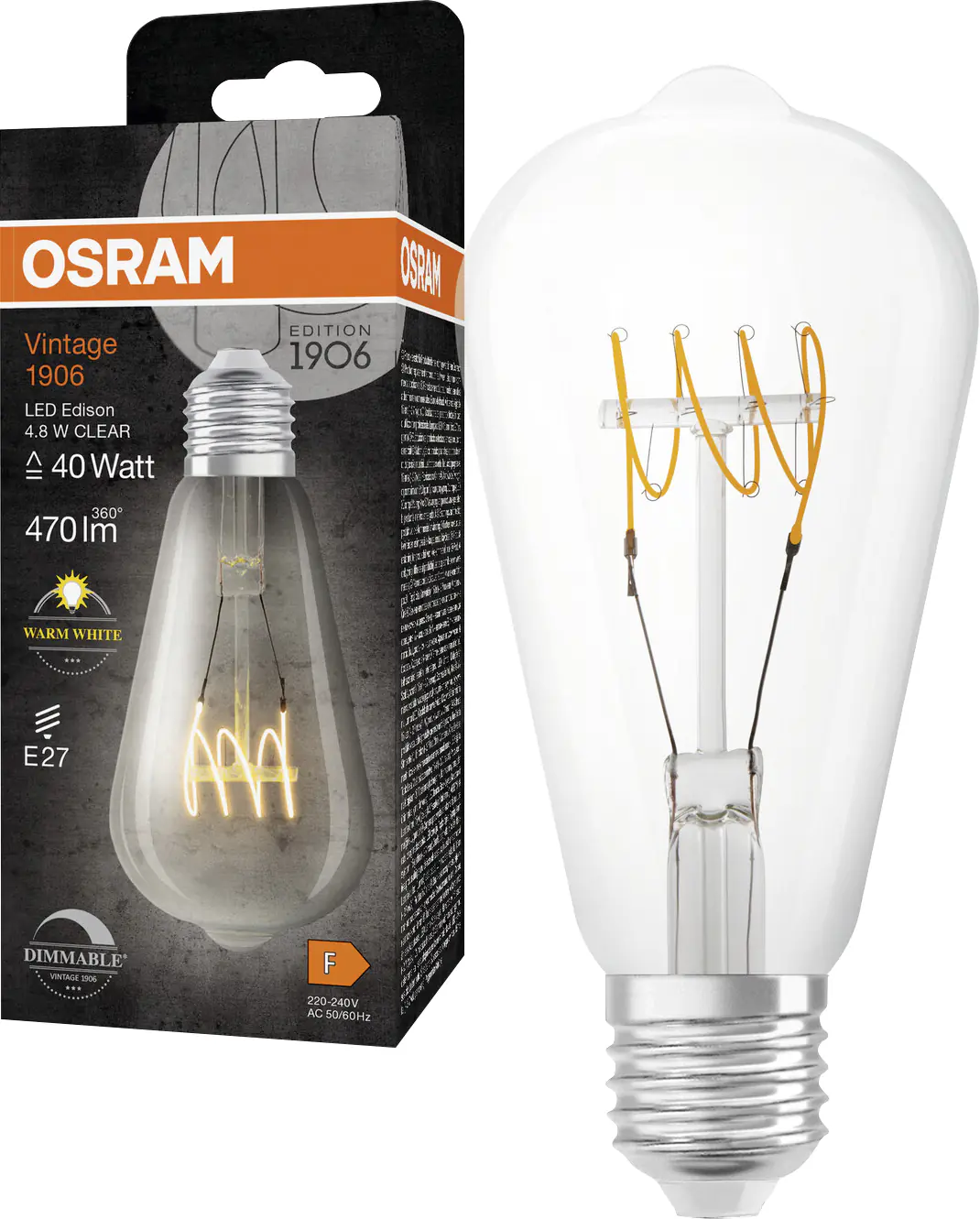 Osram LED Leuchtmittel Edison E27 4,8 W warmweiß klar