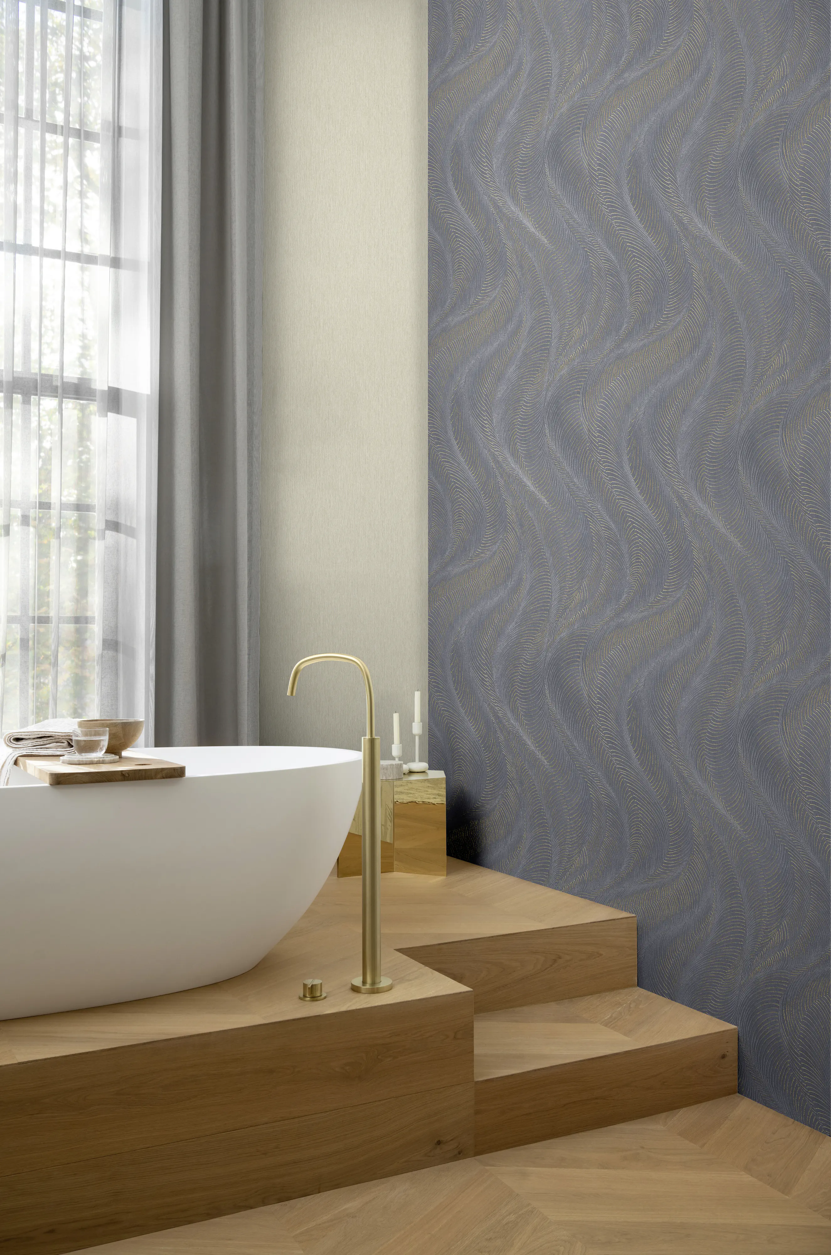 Rasch Vliestapete Wellen Incanto blau-taupe 10,05 x 0,53 m