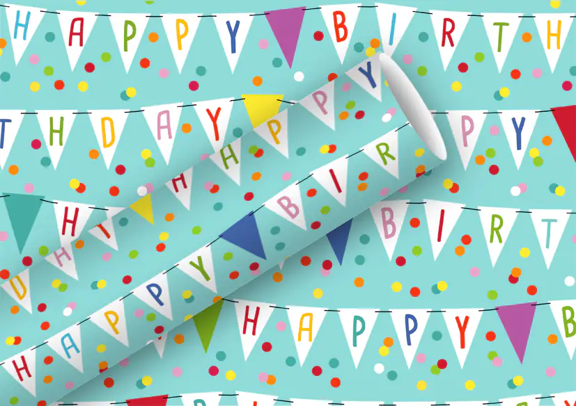 Braun & Company Geschenkpapier Kollektion Wimpel türkis 2 m x 70 cm