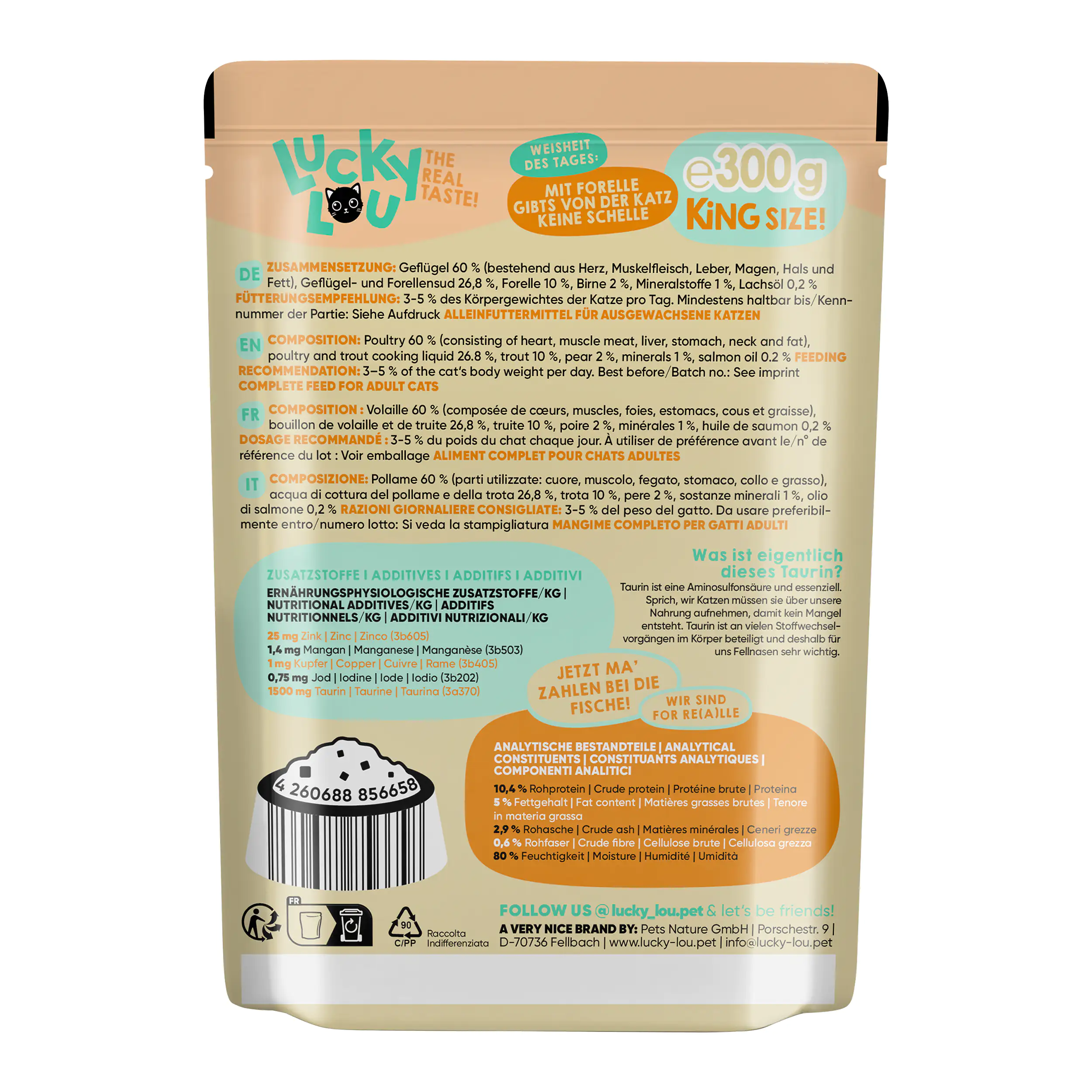 Lucky Lou Katzenfutter Geflügel und Forelle 300 g