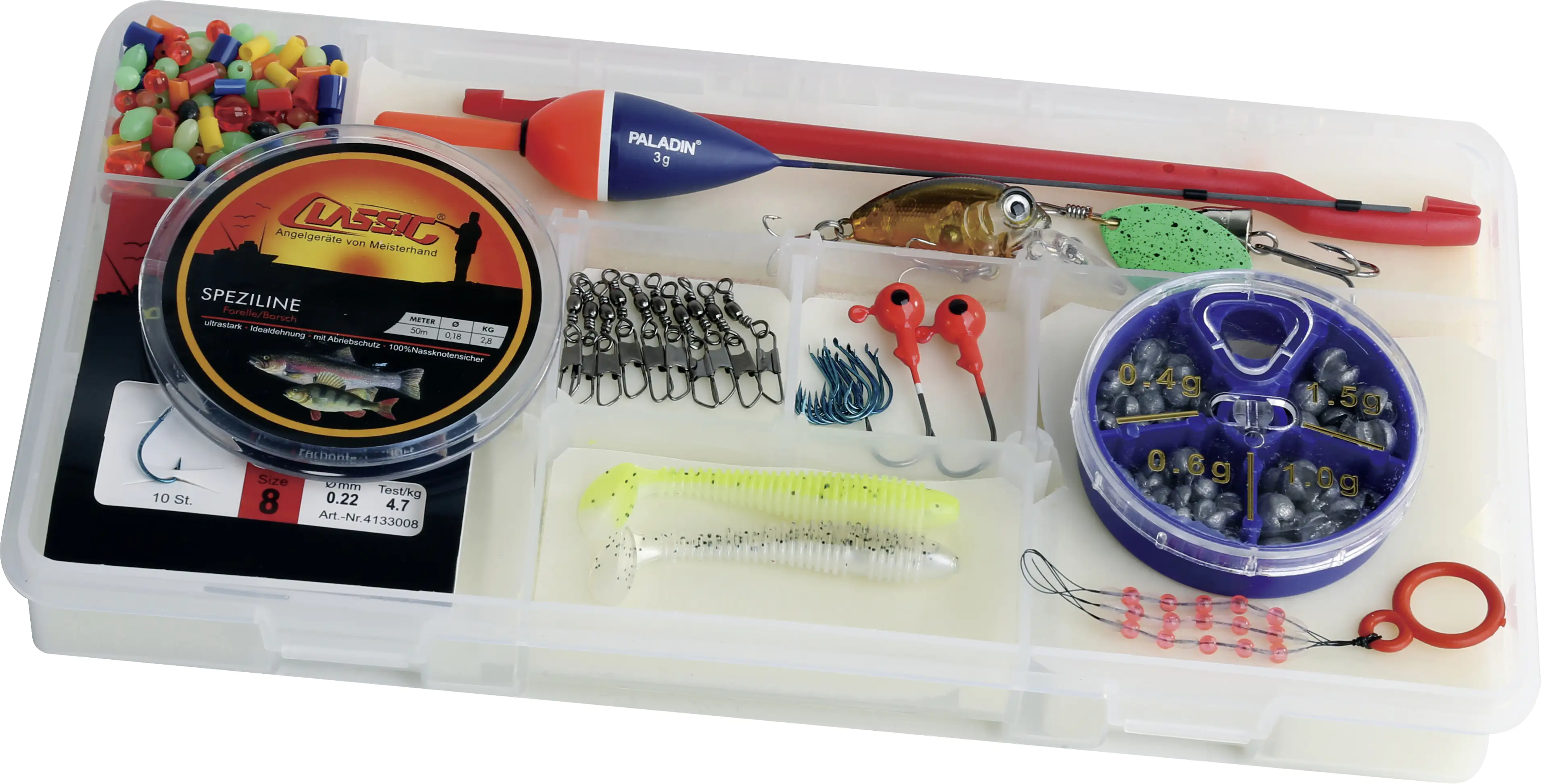 Paladin Angelbox Köder für Forelle und Barsch 100-teilig Paladin Angelbox Köder für Forelle und Barsch 100-teilig