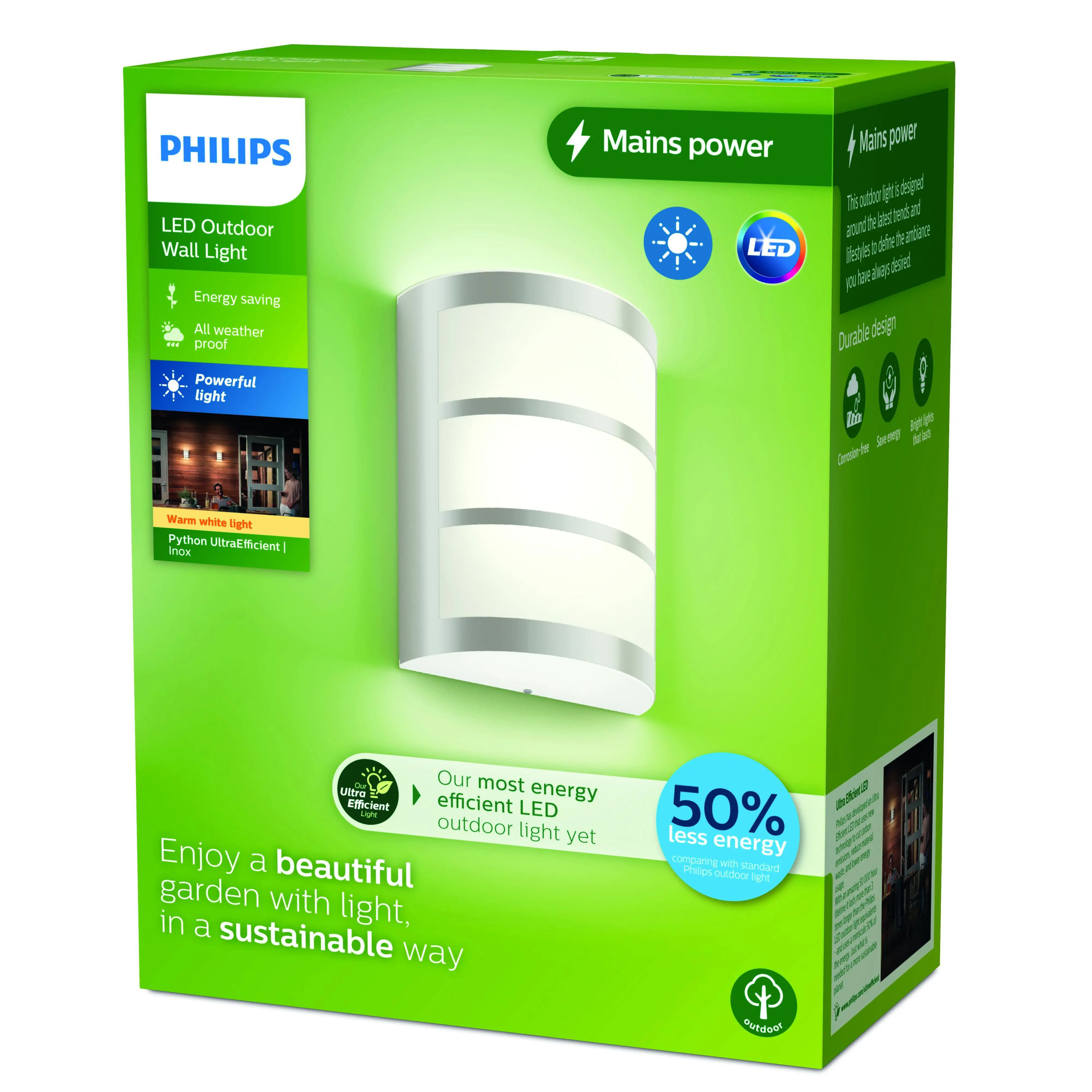 Philips LED Außenwandleuchte Python Edelstahl warmweiß