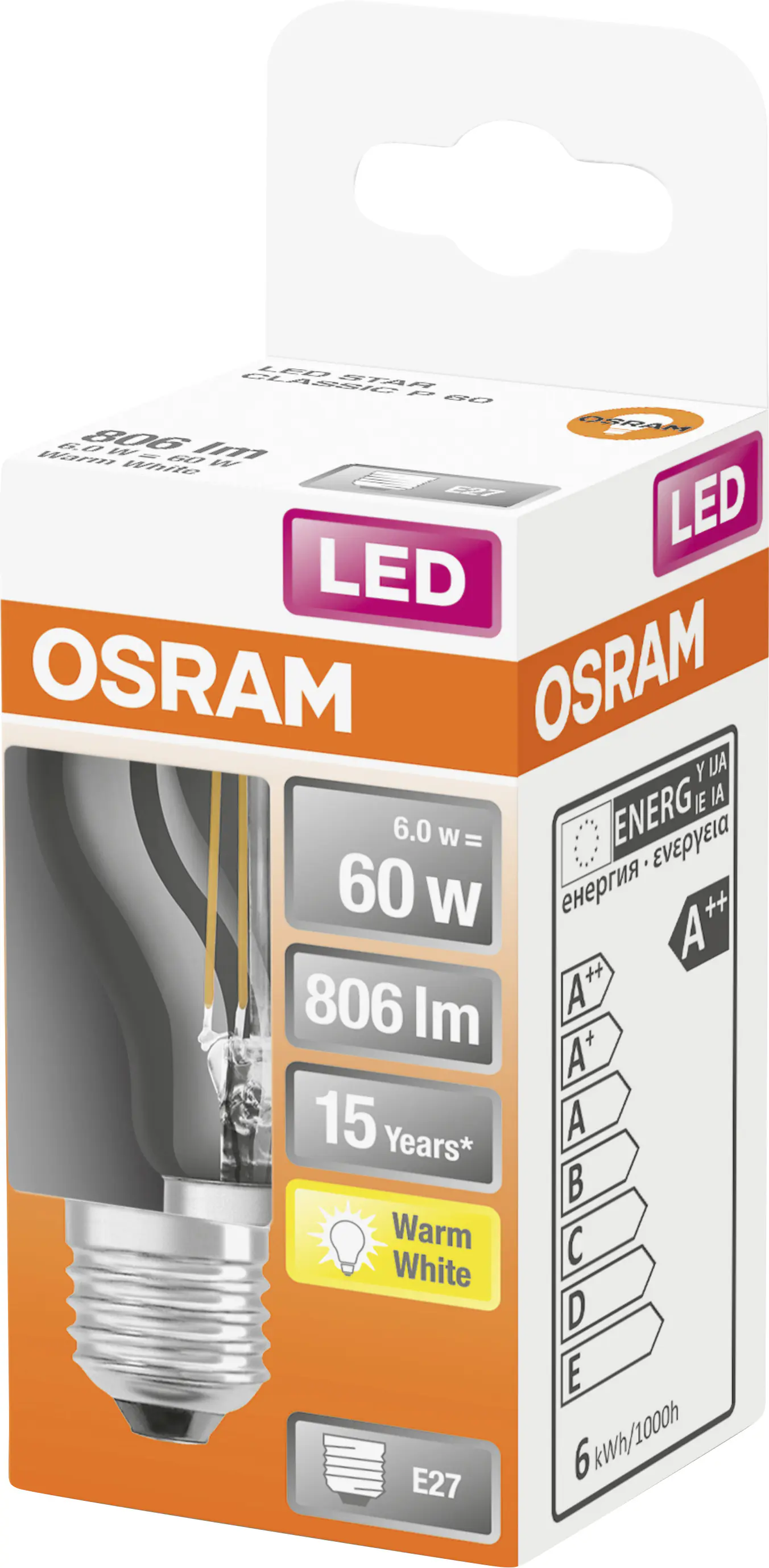 Osram LED Leuchtmittel Star Classic P E27 6W warmweiß, dimmbar, klar