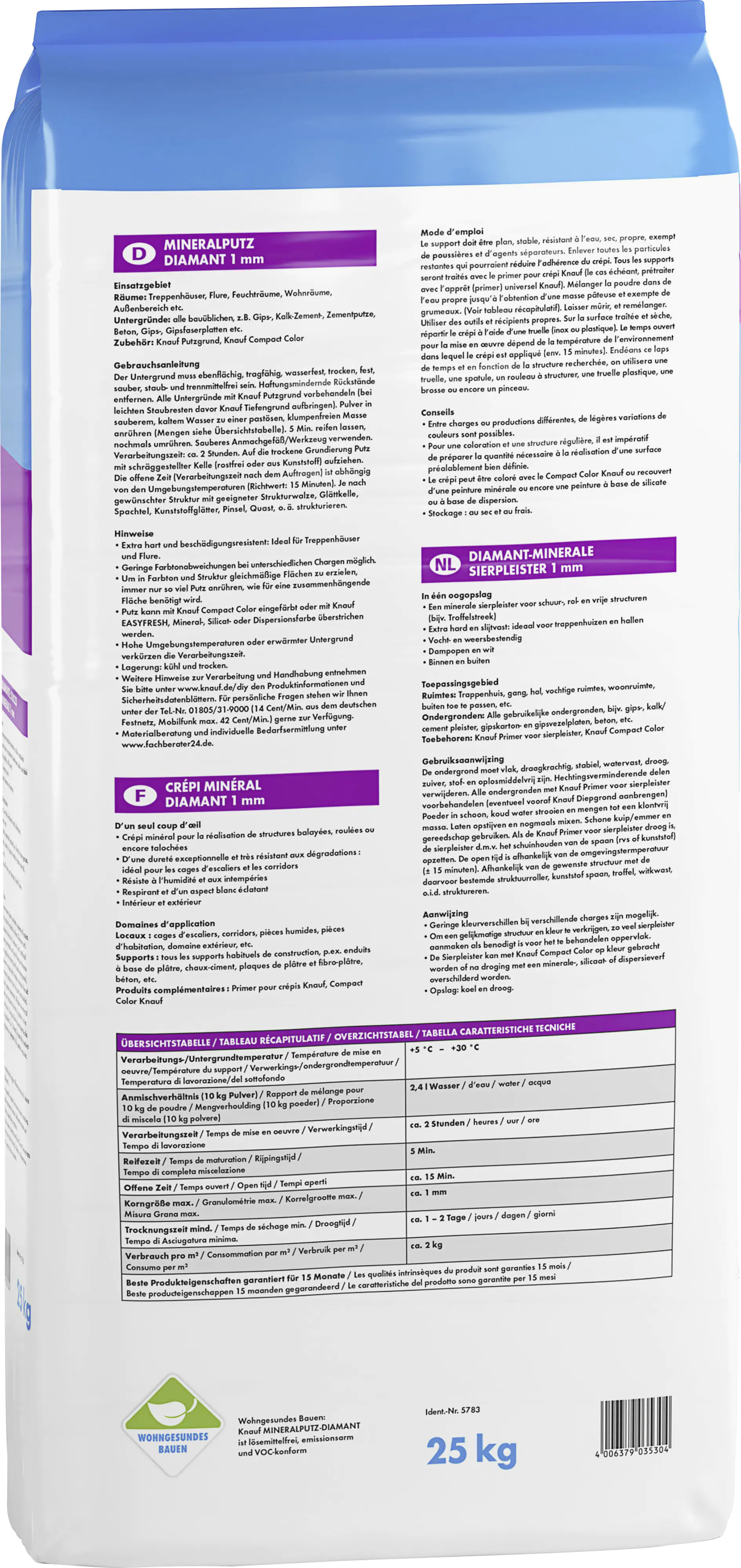 Knauf Mineralputz Diamant 25 kg 1,0 mm Körnung reinweiß