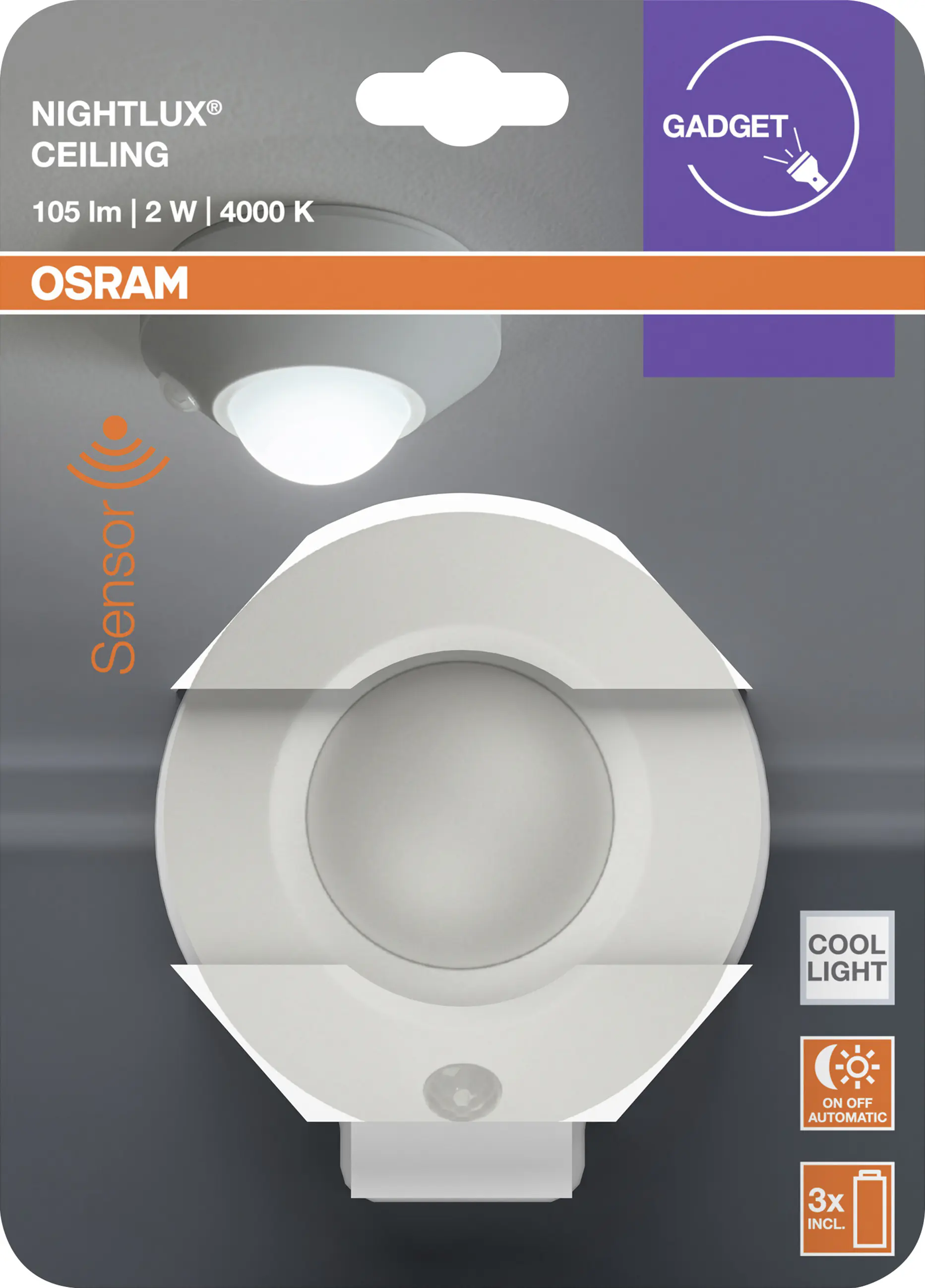 Osram LED-Nachtlicht Nightlux Ceiling mit Licht- & Bewegungssensor 8,6 cm kaltweiß weiß