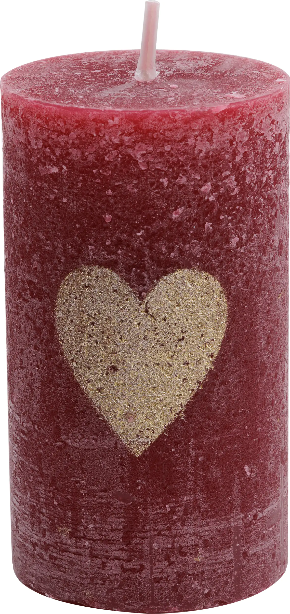 House of Rustic Kerze weinrot mit gold Herz Ø 6,8 x 12 cm