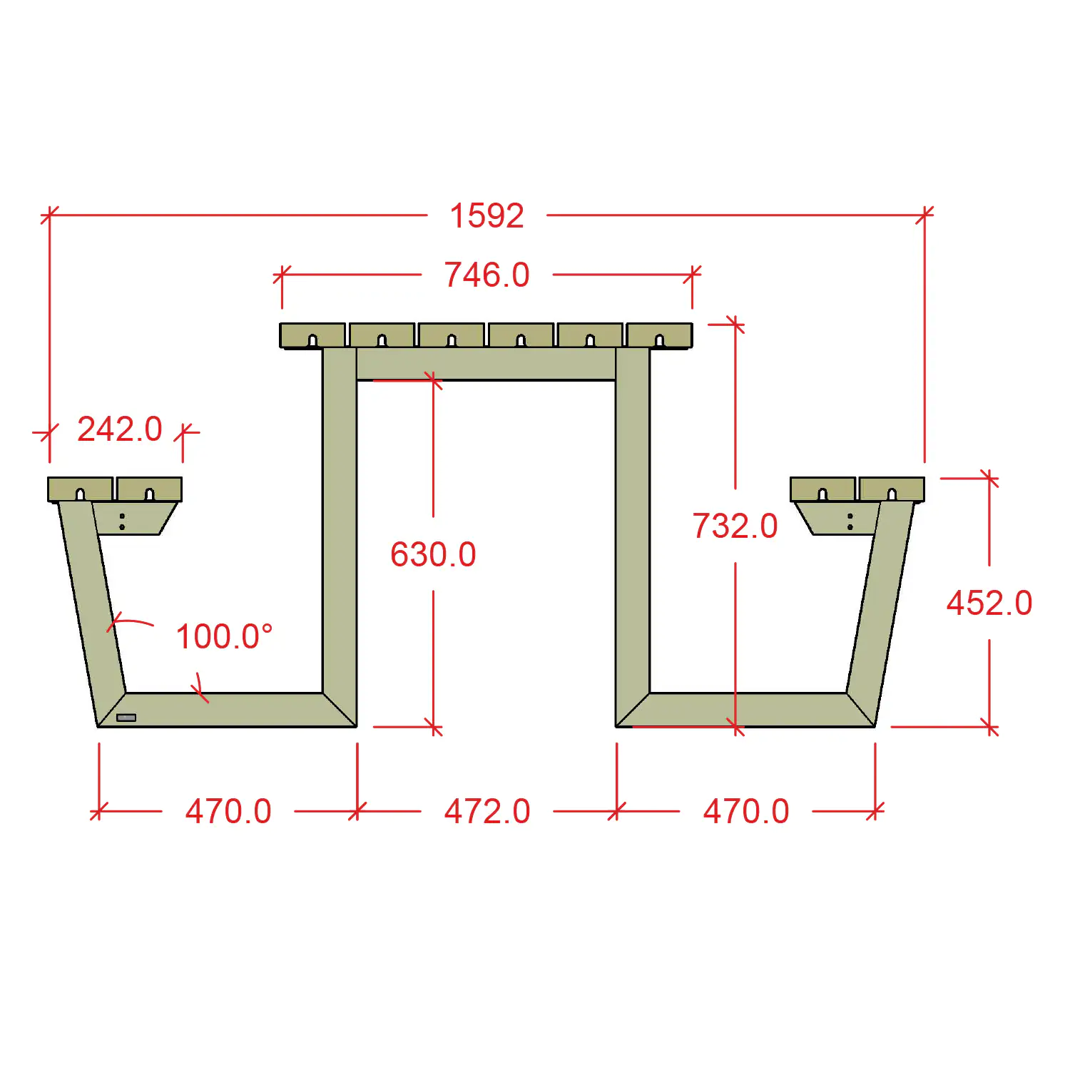 Plus Picknicktisch Wega Stahl-Holz 177 x 161 x 73 cm natur