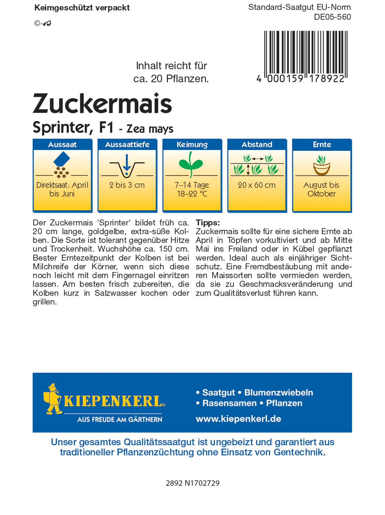 Kiepenkerl Zuckermais Sprinter F1