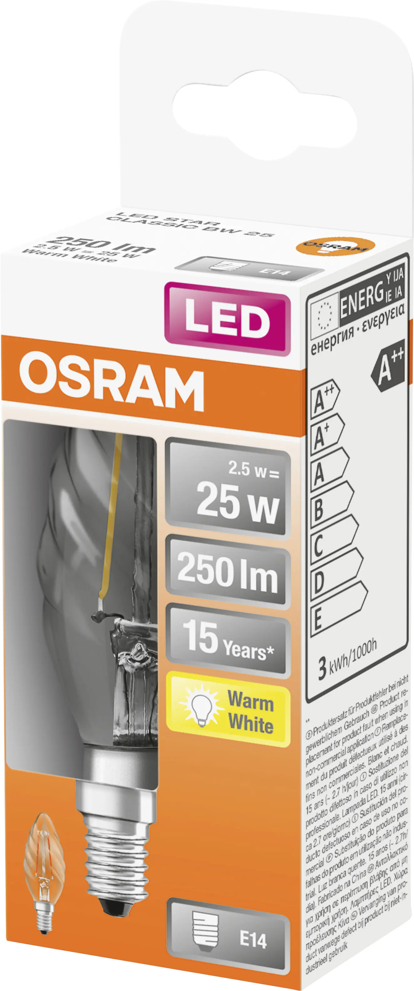 Osram LED Leuchtmittel Classic BW25 E14 2,5W warmweiß, klar