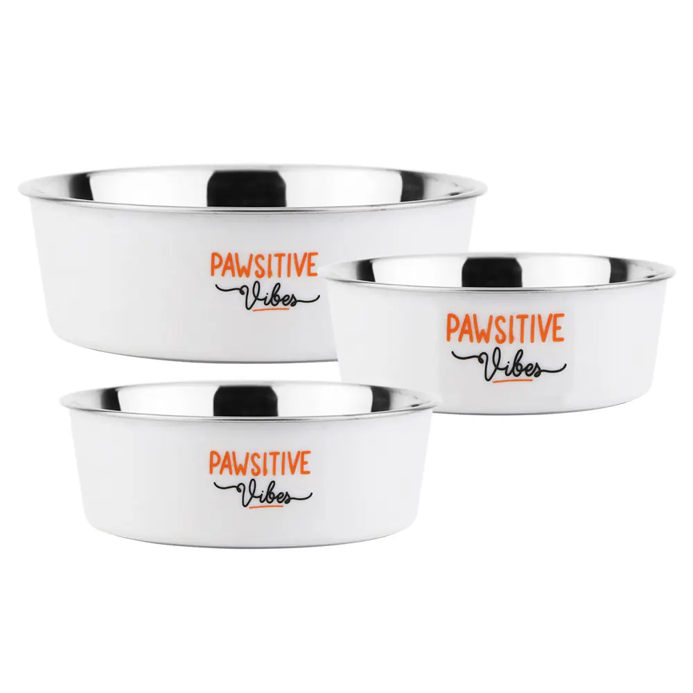 Nobby Edelstahlnapf Fusion Pawsitive Vibes rutschfest weiß Ø 13 cm
