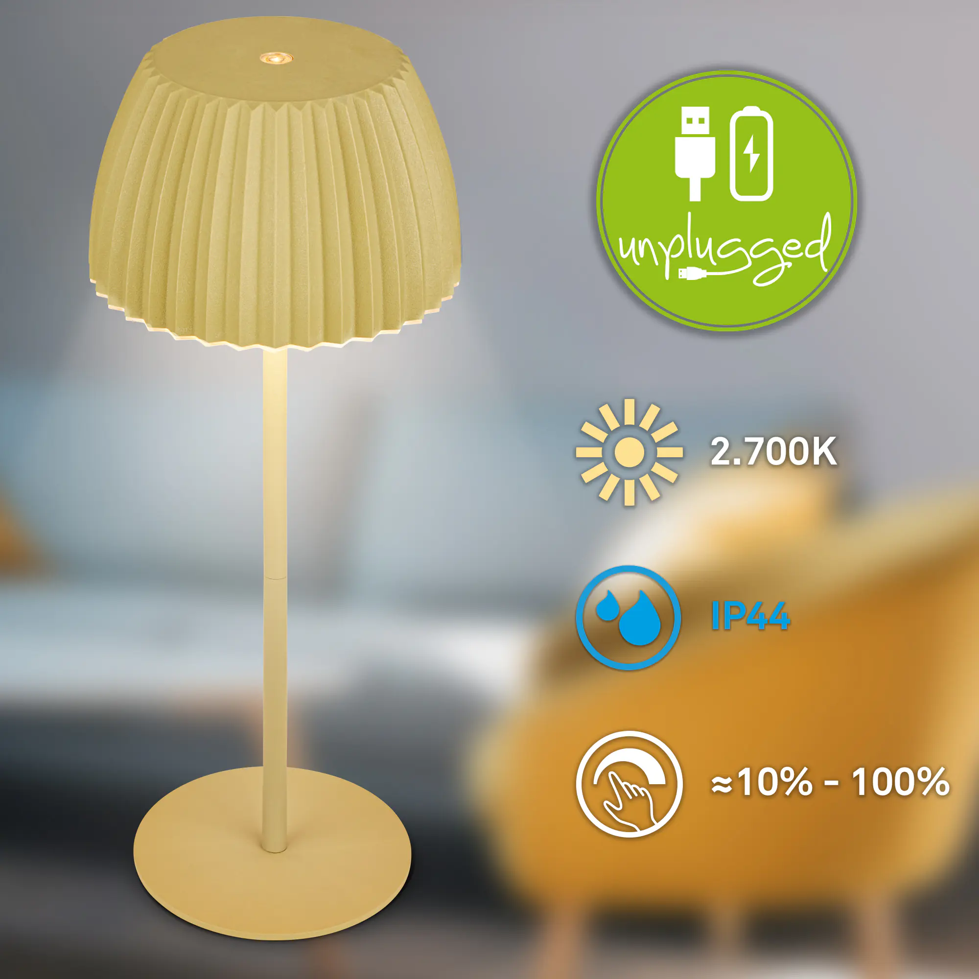 Briloner LED-Tischleuchte Riffle mit Akku grün dimmbar