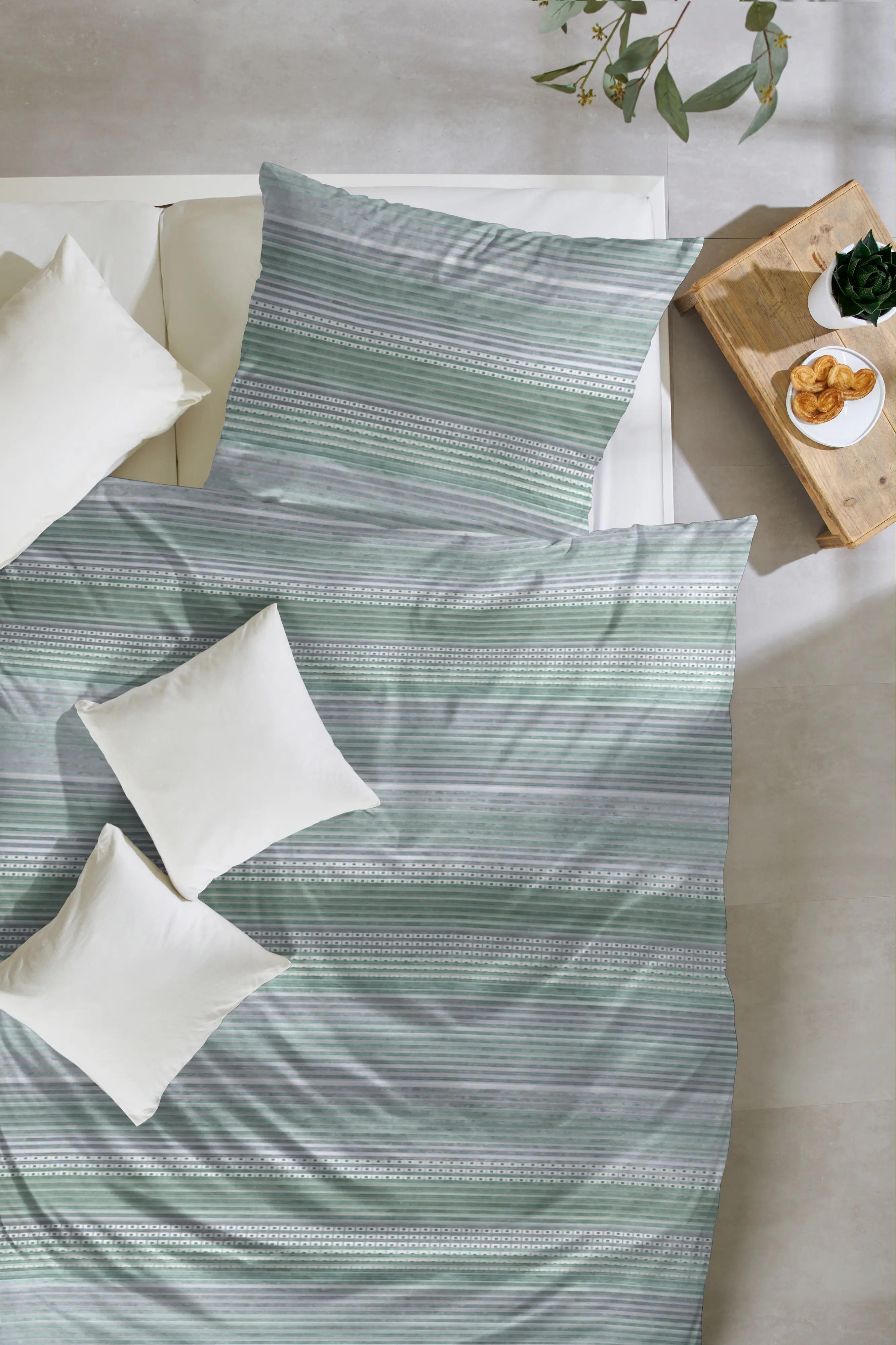 Mikrofaser Bettwäsche gestreift 135 x 200 cm grün/grau