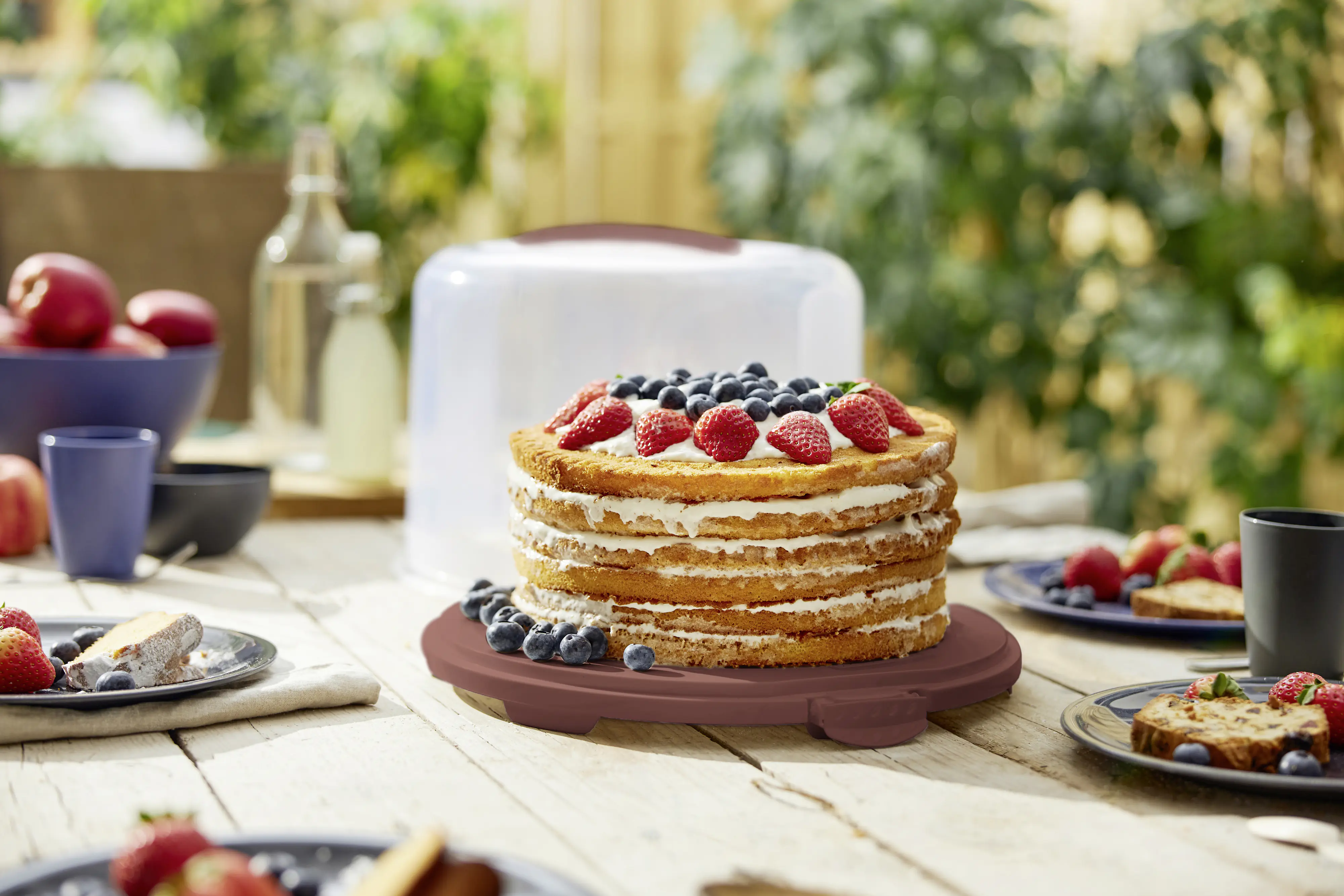 Rotho Tortenglocke Fresh XL mit Trays 26 cm inkl. zwei Einsätzen iron rot