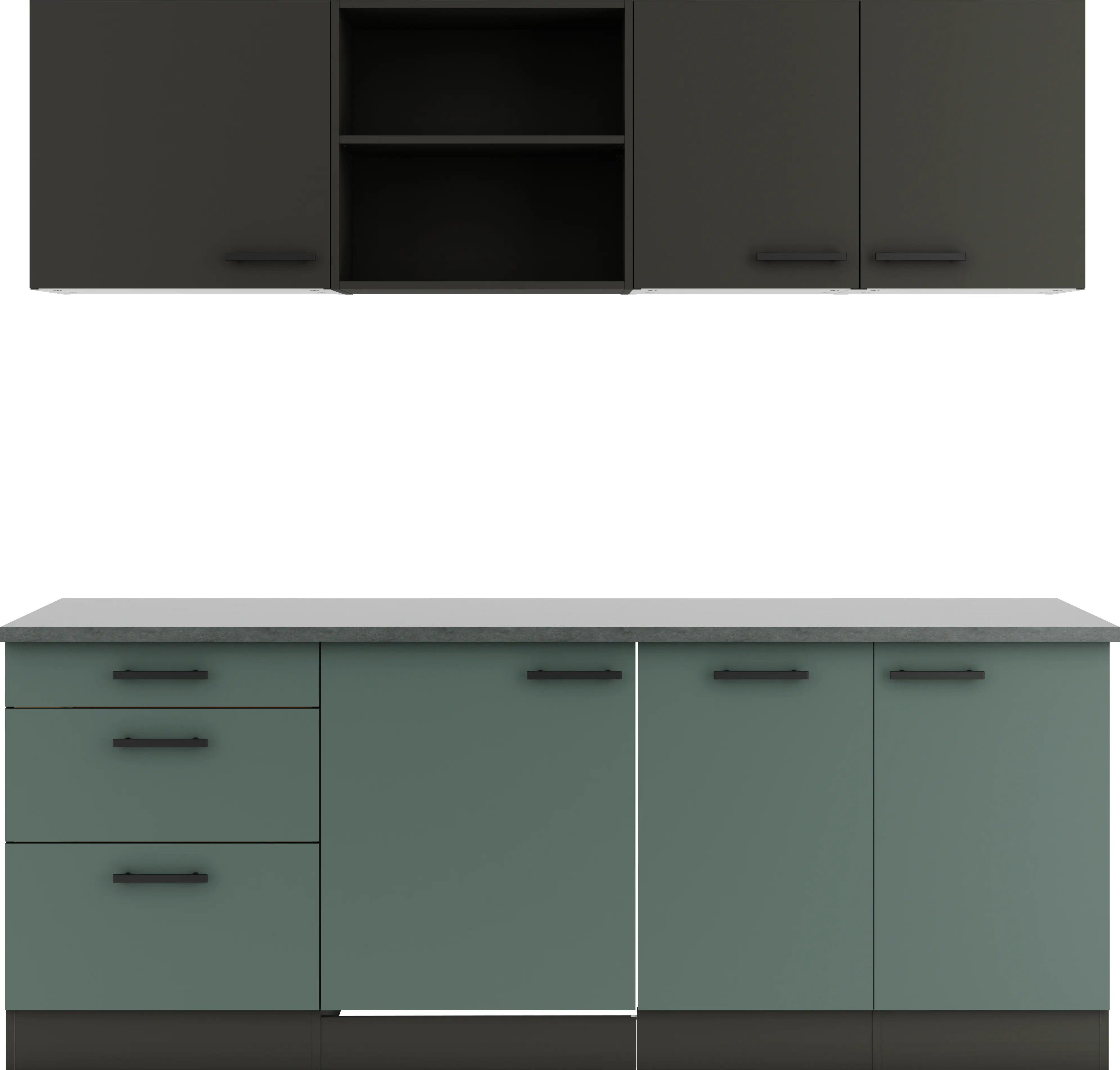 Optifit Küchenzeile Madrid 420/Verona 405 ohne Geräte anthrazit/steingrün 210 cm