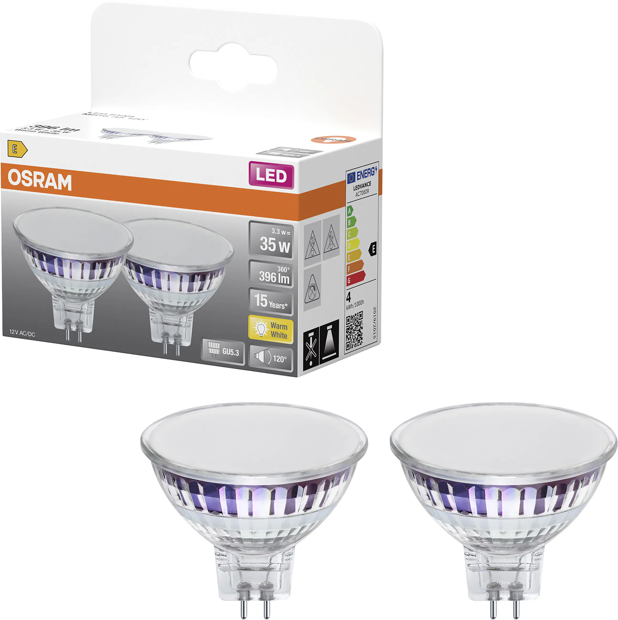Osram LED Leuchtmittel Reflektor Star GU5.3 2er Pack 3,3 W warmweiß 