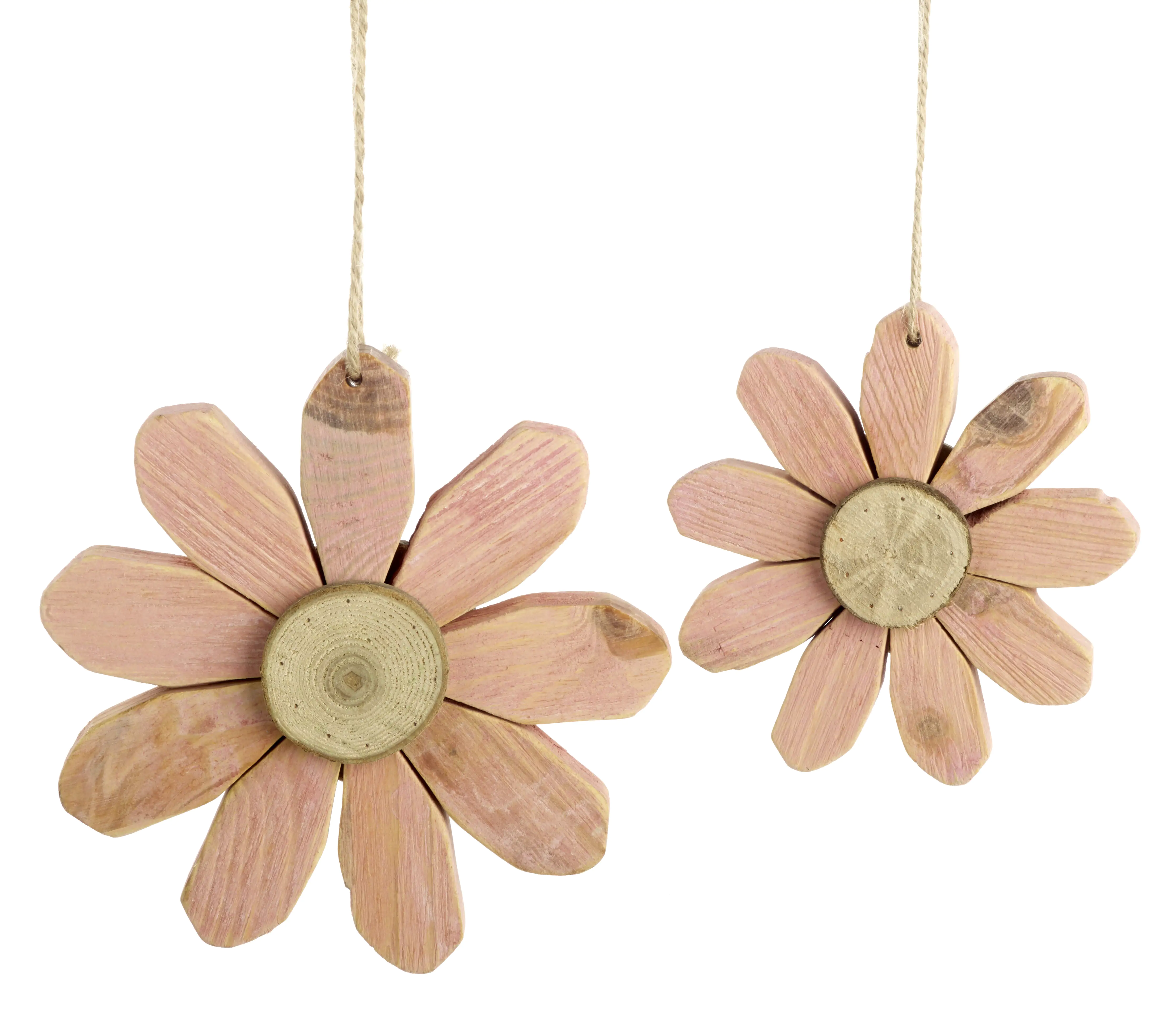 TrendLine Deko Hänger Blume Holz 9,5 cm natur rosa