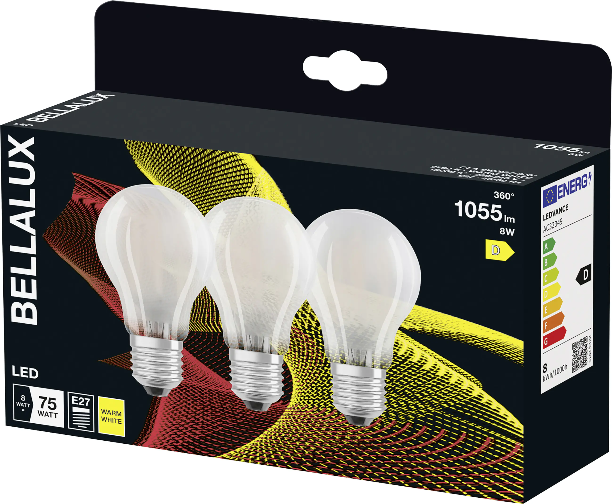 Bellalux LED Leuchtmittel Klassik A75 E27 7,5 W warmweiß weiß matt 3er Pack