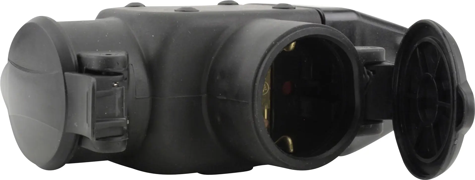 Schutzkontakt-3-Wege-Kupplung & Deckel IP44 schwarz Schutzkontakt-3-Wege-Kupplung & Deckel IP44 schwarz