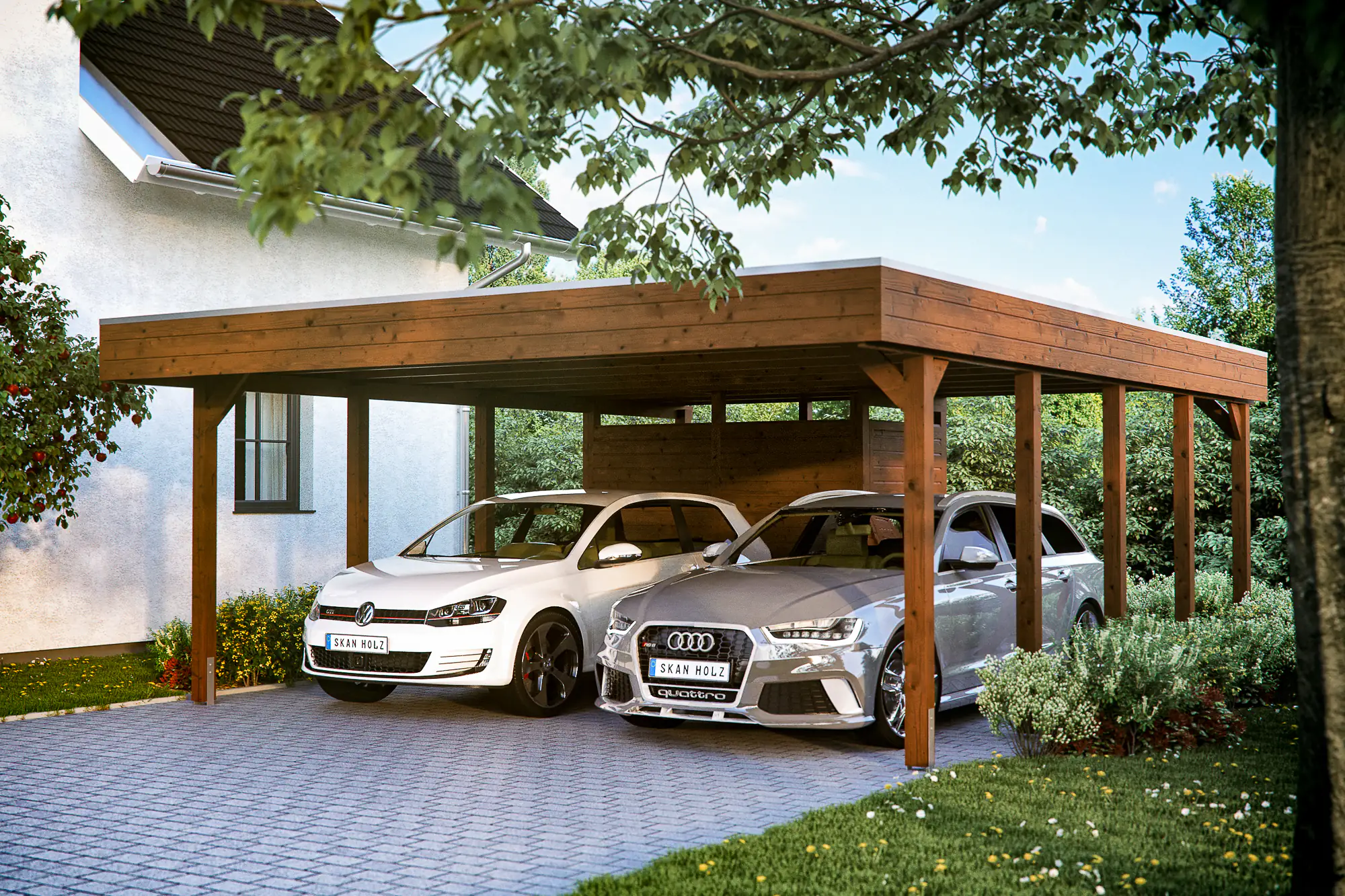 SKAN HOLZ Carport Friesland Set 4 557 x 708 cm, lasiert in Nussbaum