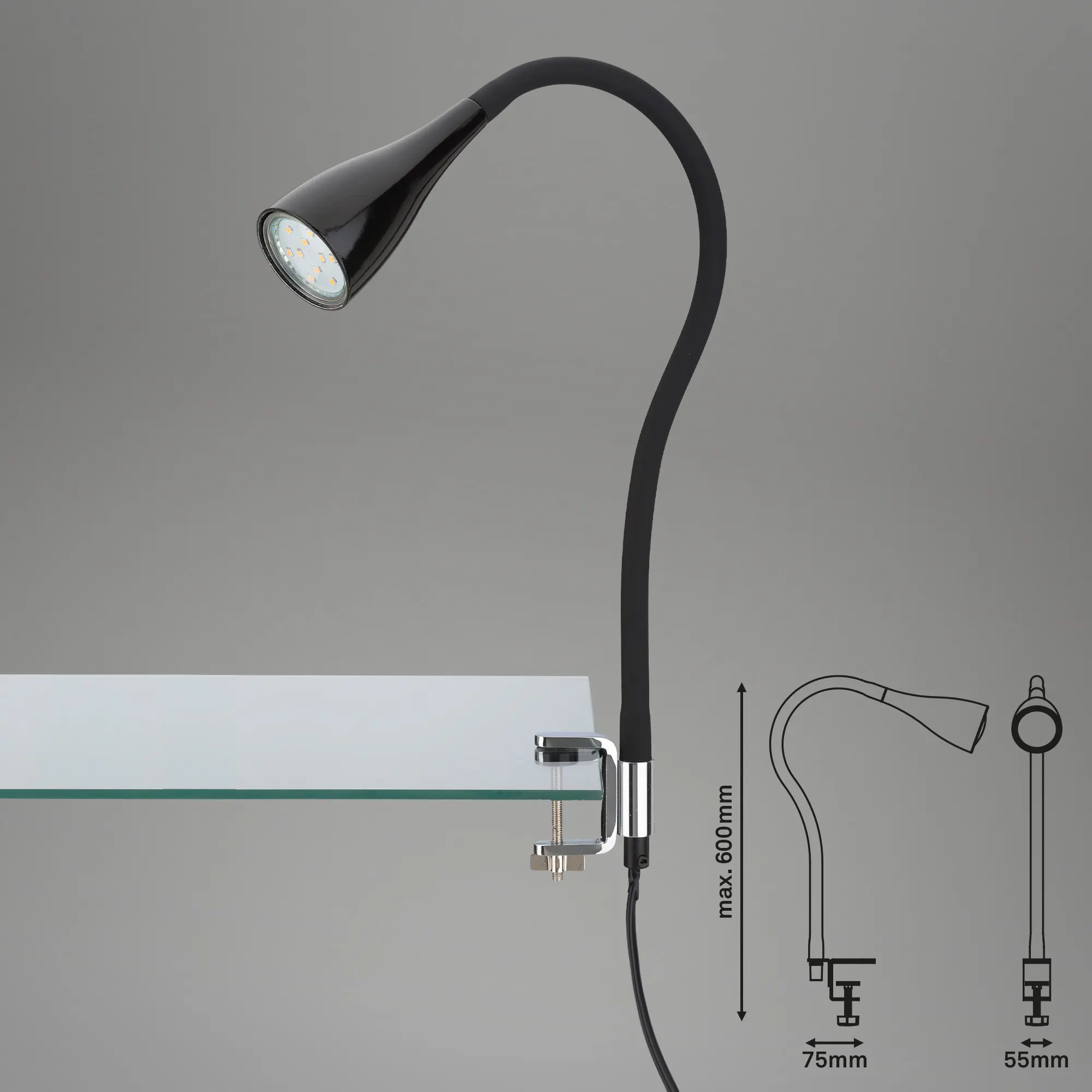 Briloner LED Klemmleuchte Elasti GU10, schwarz, warmweiß