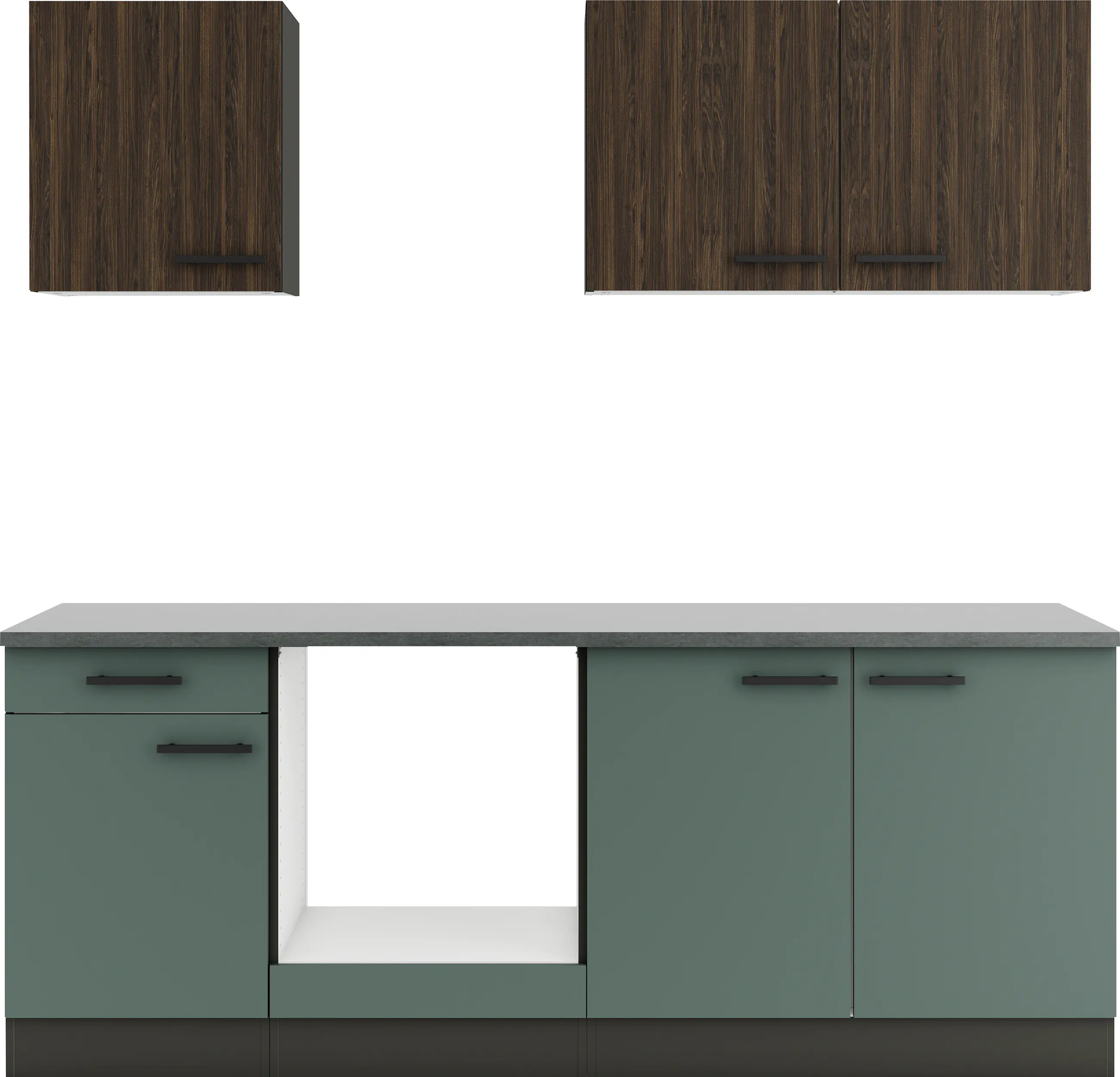 Optifit Küchenzeile Rimini 409/Verona 405 ohne Geräte nussbaum/steingrün 210 cm 