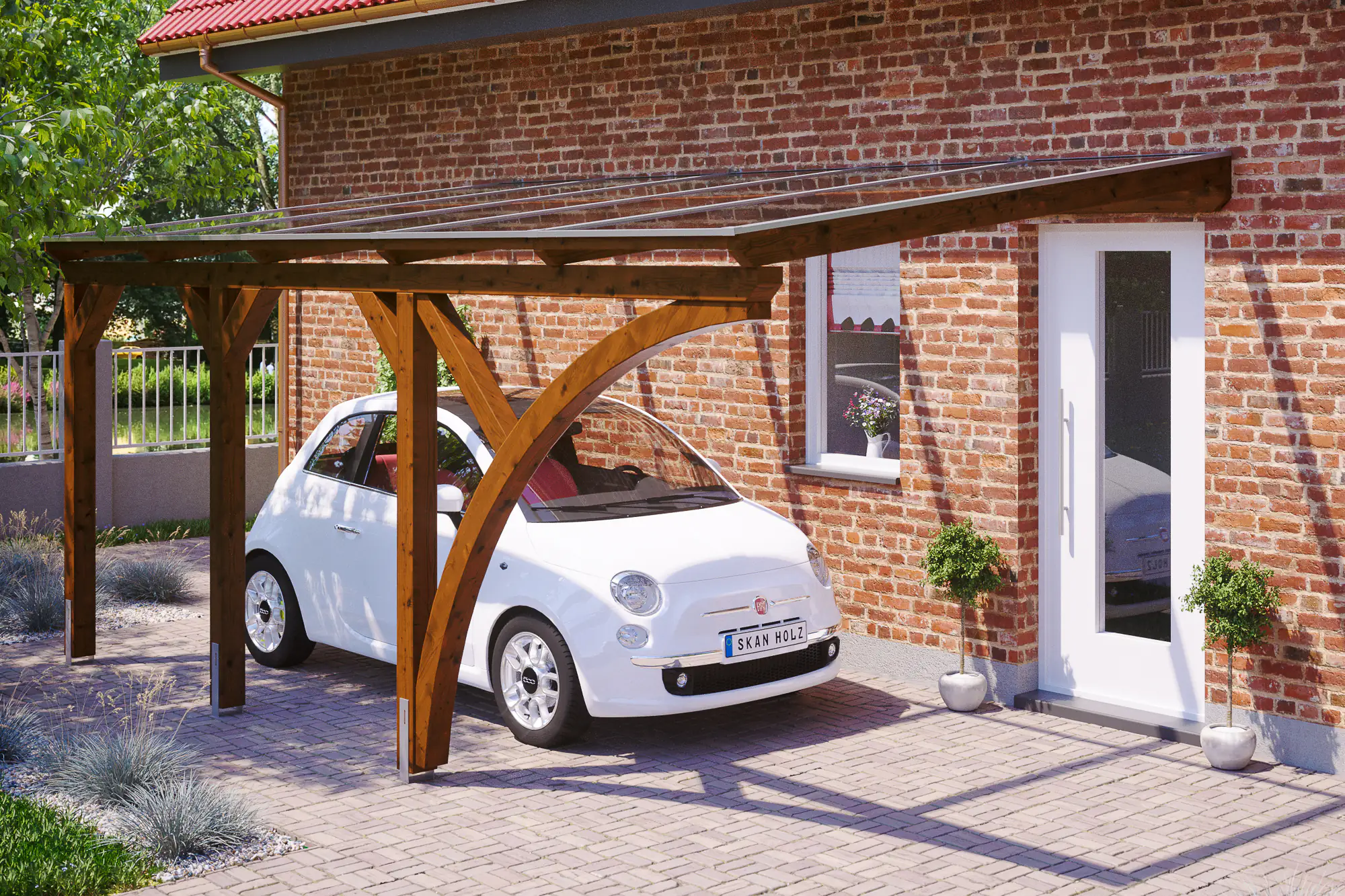 4018211035397 SKAN HOLZ Carport Eifel 300 x 541 cm, lasiert in Nussbaum