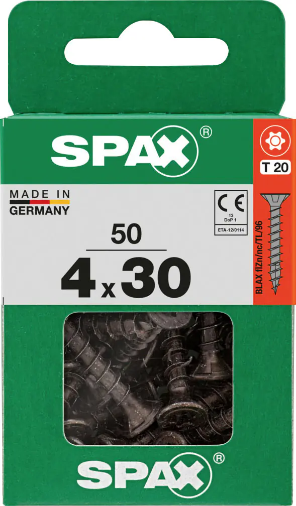 Spax Universalschrauben 4 x 30 mm T20 Vollgewinde - 50 Stk.  Spax Universalschrauben 4 x 30 mm T20 Vollgewinde - 50 Stk.