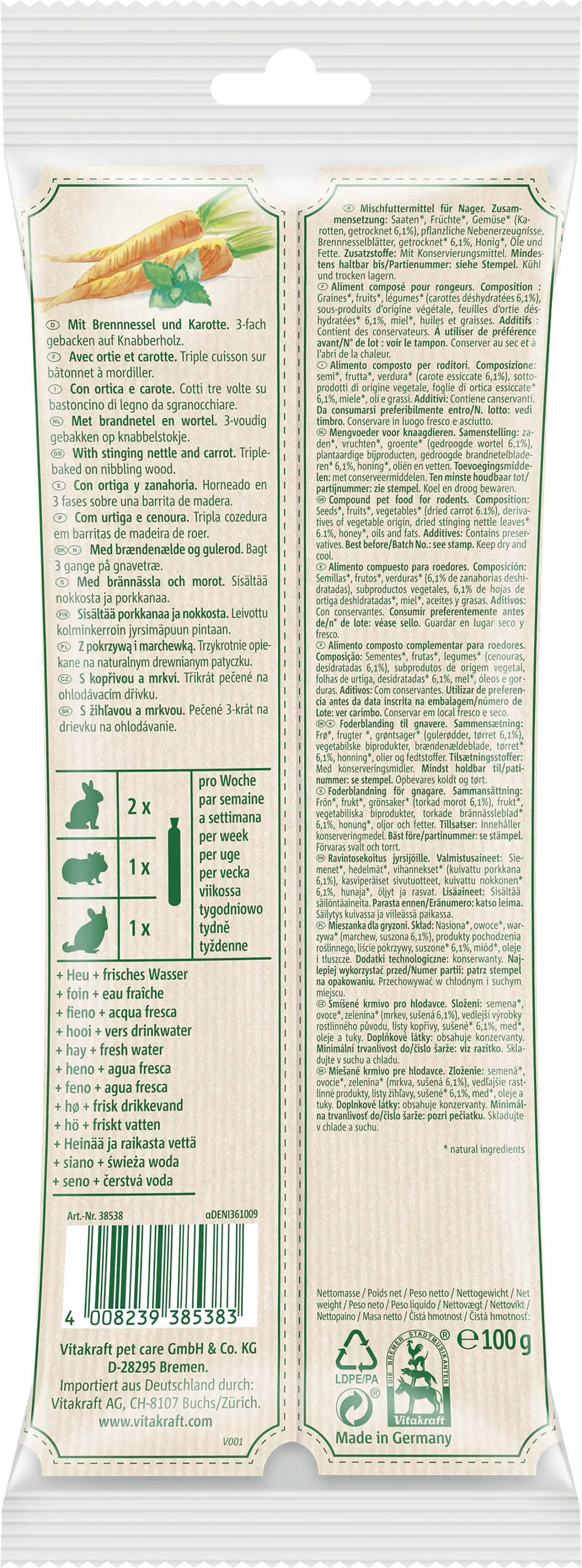 Vitakraft V.Verde Kräcker Brennnessel/Karotte 2 Stück / 80 g