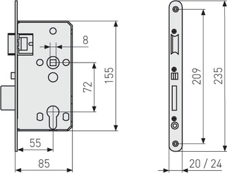 Einsteckschloss für Wohnungsabschlusstüren TKZ40/20 R/L ER PZ