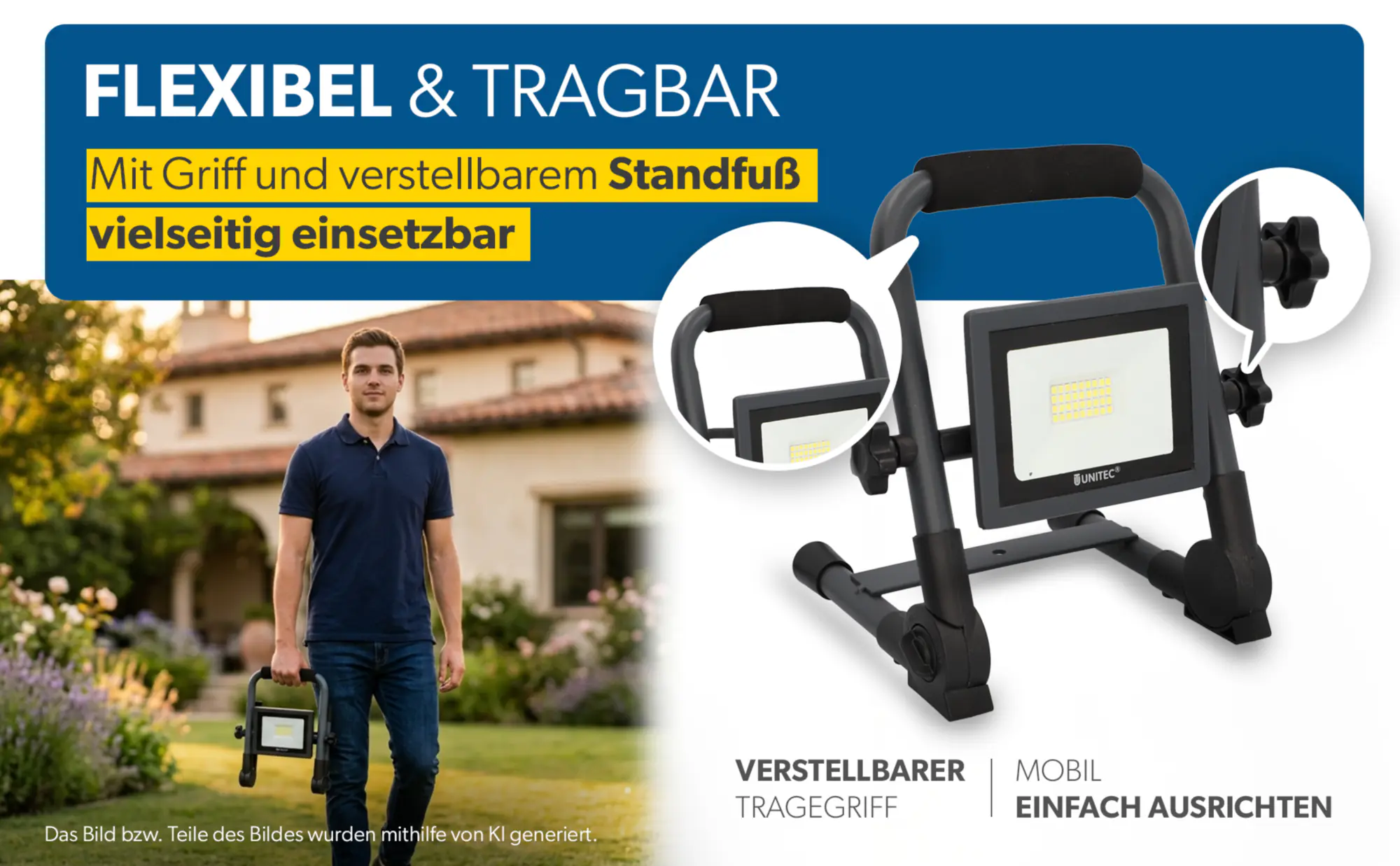 UniTec LED Baustrahler anthrazit tragbar 14 W 1700 lm