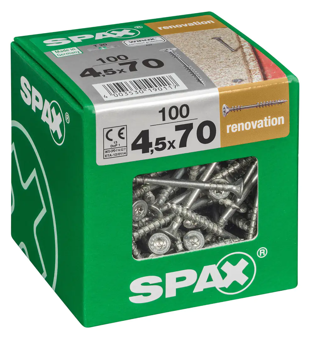 Spax Verlegeschrauben 4.5 x 70 mm TX 20 - 100 Stk. Spax Verlegeschrauben 4.5 x 70 mm TX 20 - 100 Stk.