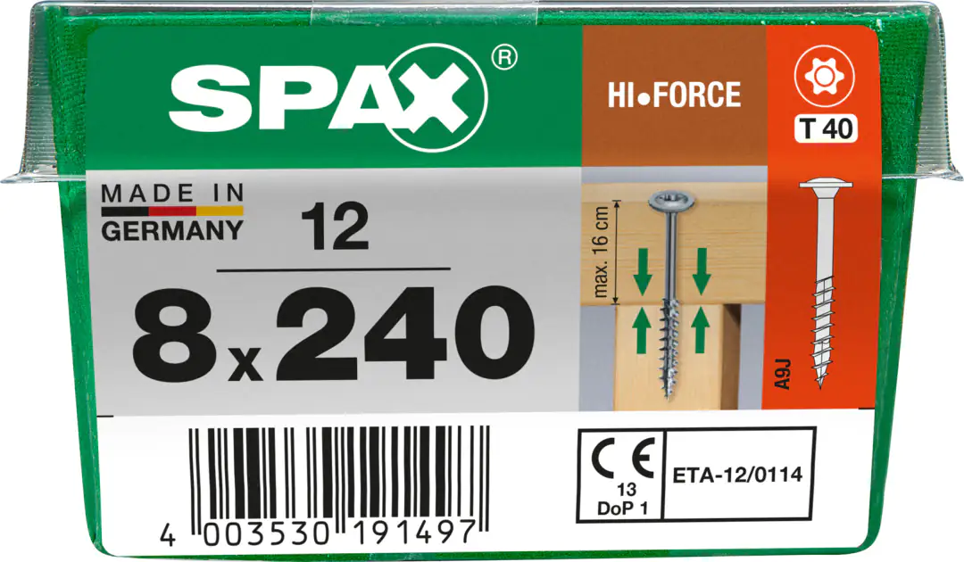 Spax Holzbauschrauben 8.0 x 240 mm TX 40 - 12 Stk. Spax Holzbauschrauben 8.0 x 240 mm TX 40 - 12 Stk.